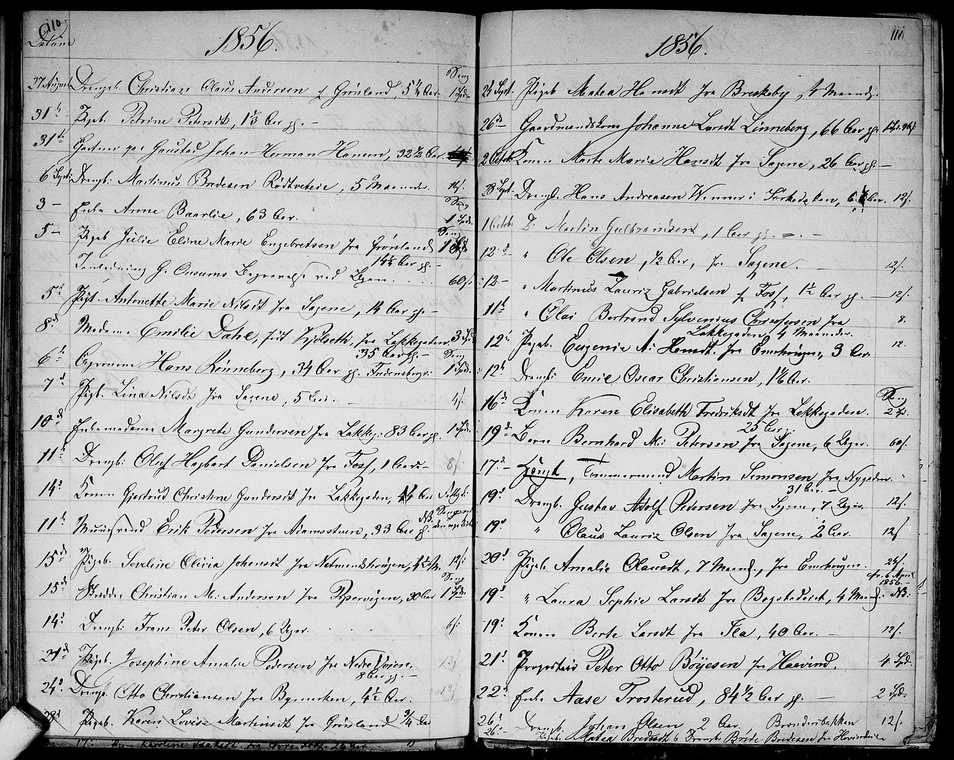 Aker prestekontor kirkebøker, AV/SAO-A-10861/G/L0012: Parish register (copy) no. 12, 1846-1860, p. 110-111