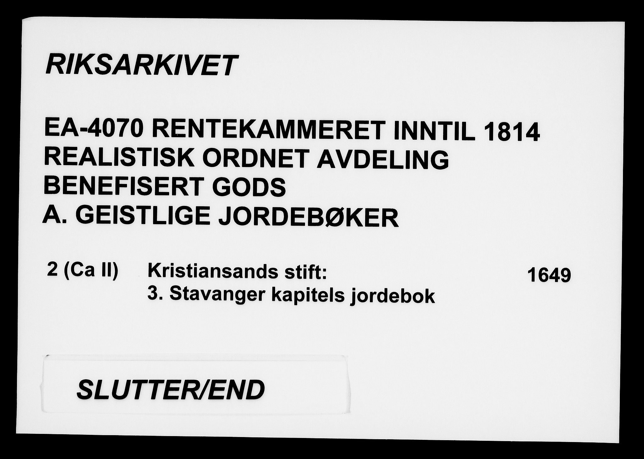 Rentekammeret inntil 1814, Realistisk ordnet avdeling, AV/RA-EA-4070/Fc/Fca/L0002/0004: [Ca II]  Kristiansand stift / Stavanger kapitels jordebok, 1649