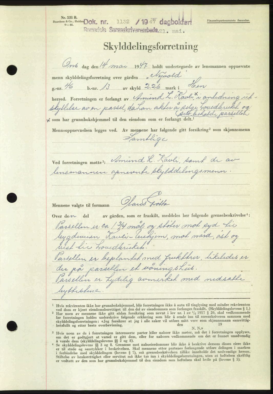 Romsdal sorenskriveri, AV/SAT-A-4149/1/2/2C: Mortgage book no. A23, 1947-1947, Diary no: : 1132/1947