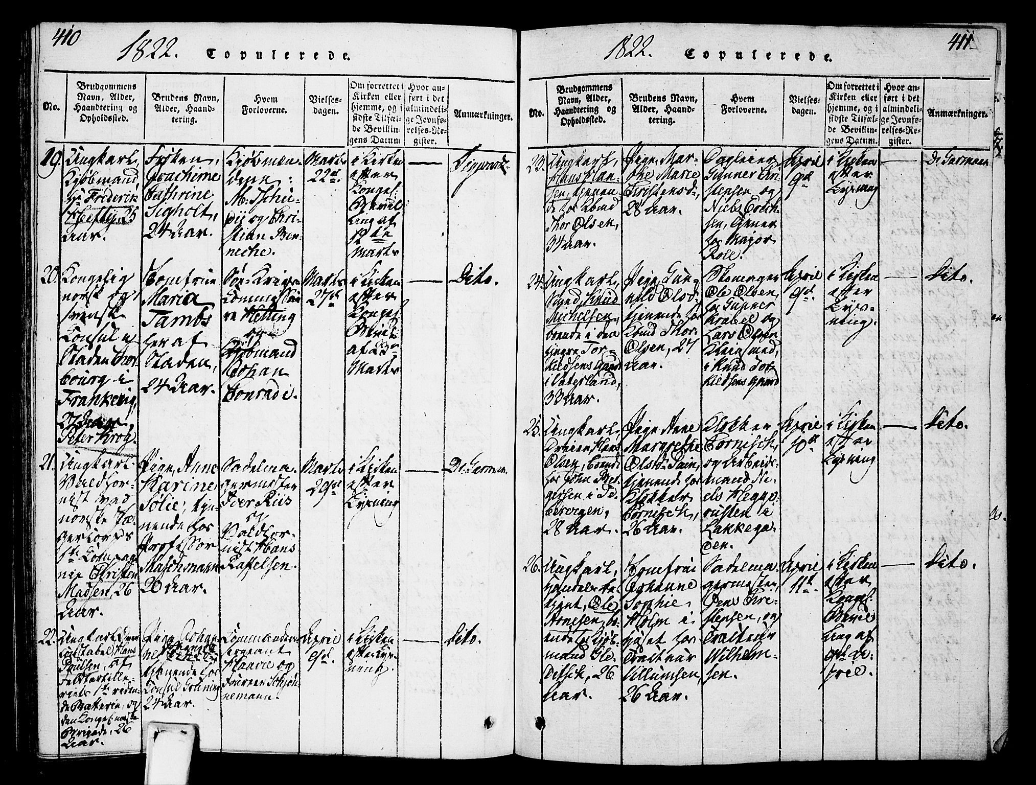 Oslo domkirke Kirkebøker, SAO/A-10752/F/Fa/L0007: Parish register (official) no. 7, 1817-1824, p. 410-411