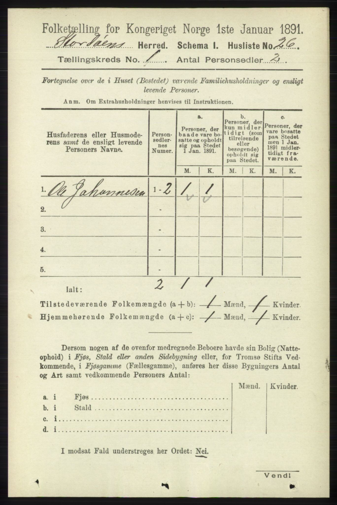 RA, 1891 census for 1221 Stord, 1891, p. 44