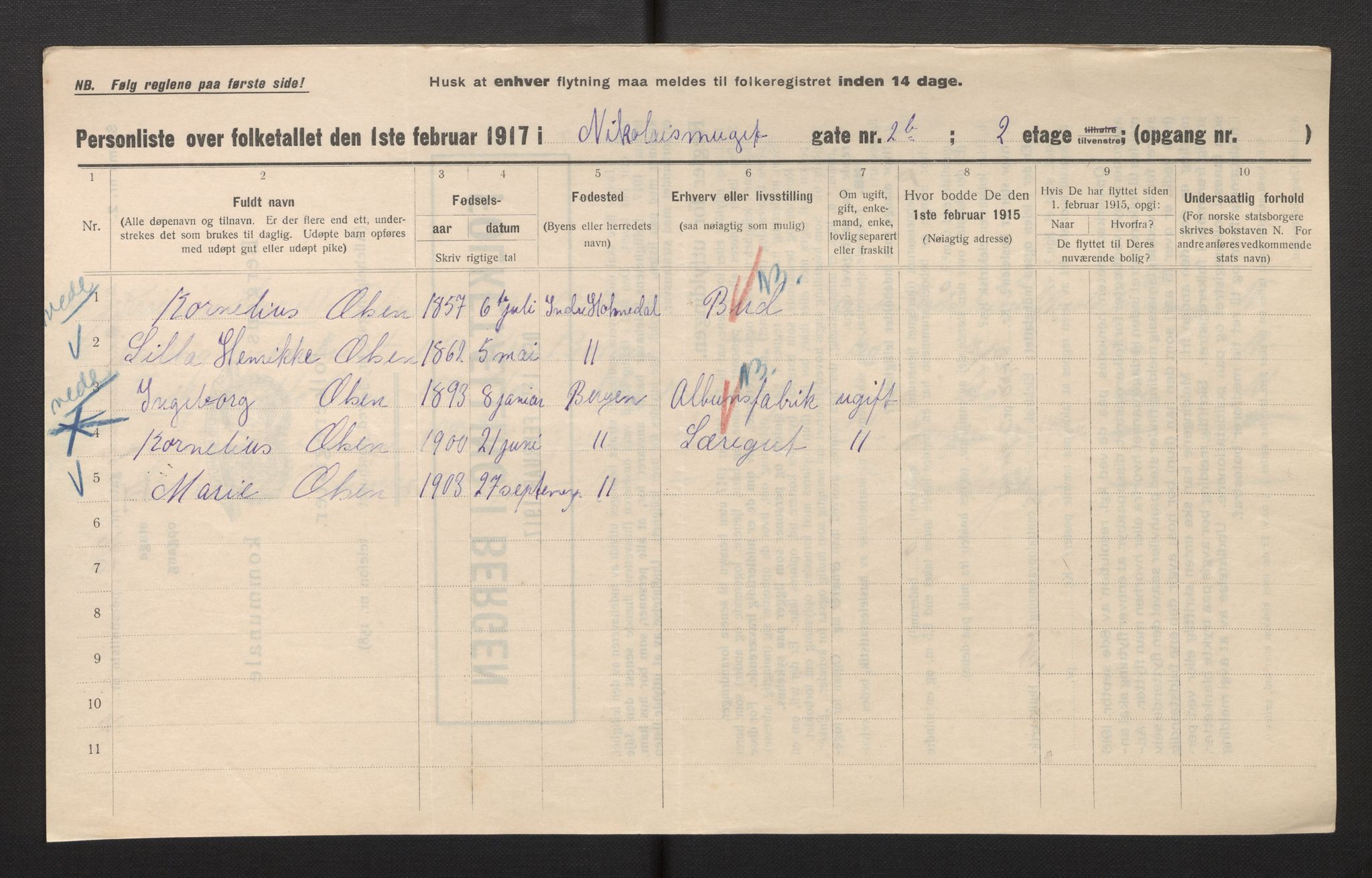 SAB, Municipal Census 1917 for Bergen, 1917, p. 25560