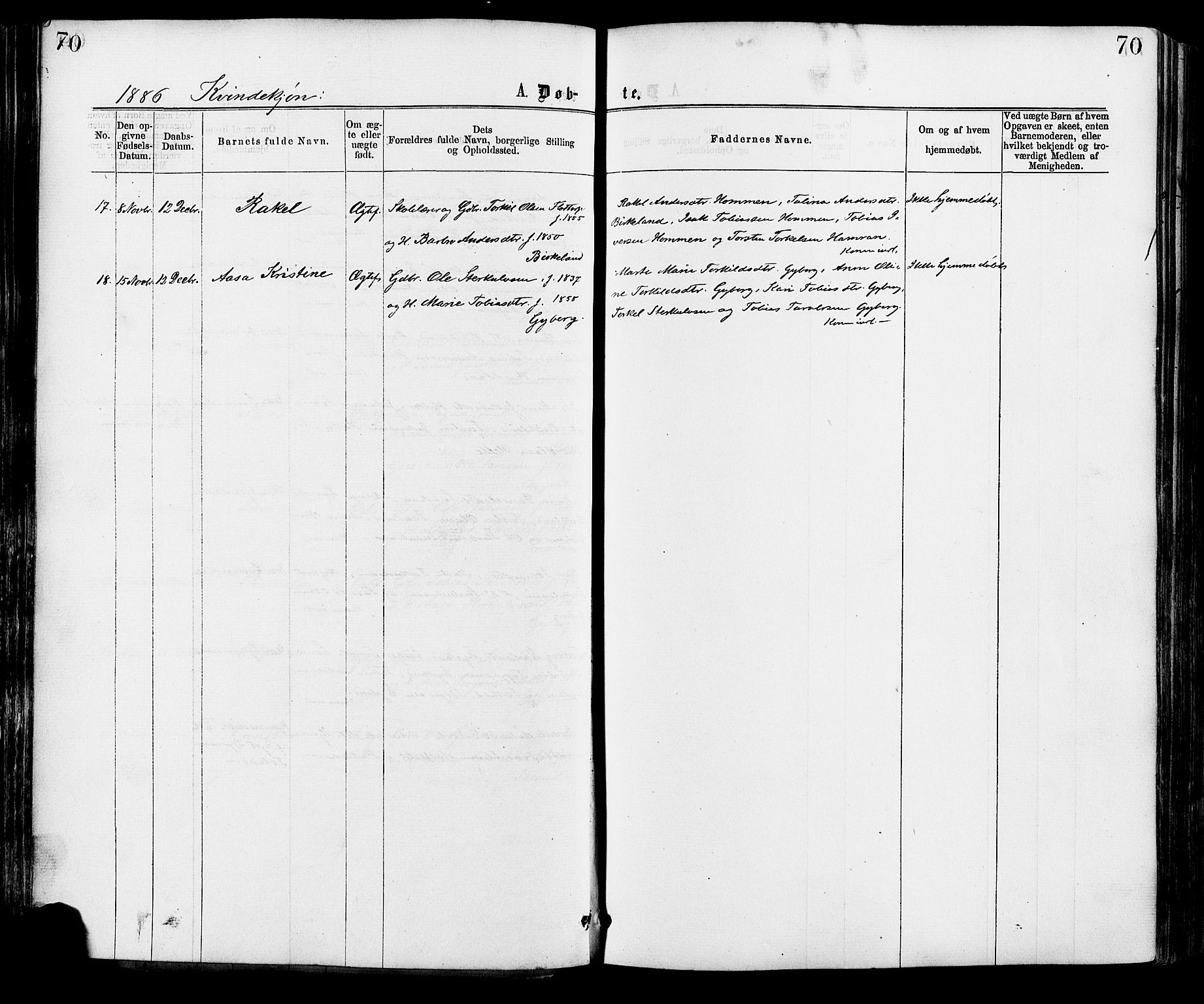 Hægebostad sokneprestkontor, AV/SAK-1111-0024/F/Fa/Faa/L0005: Parish register (official) no. A 5, 1864-1886, p. 70