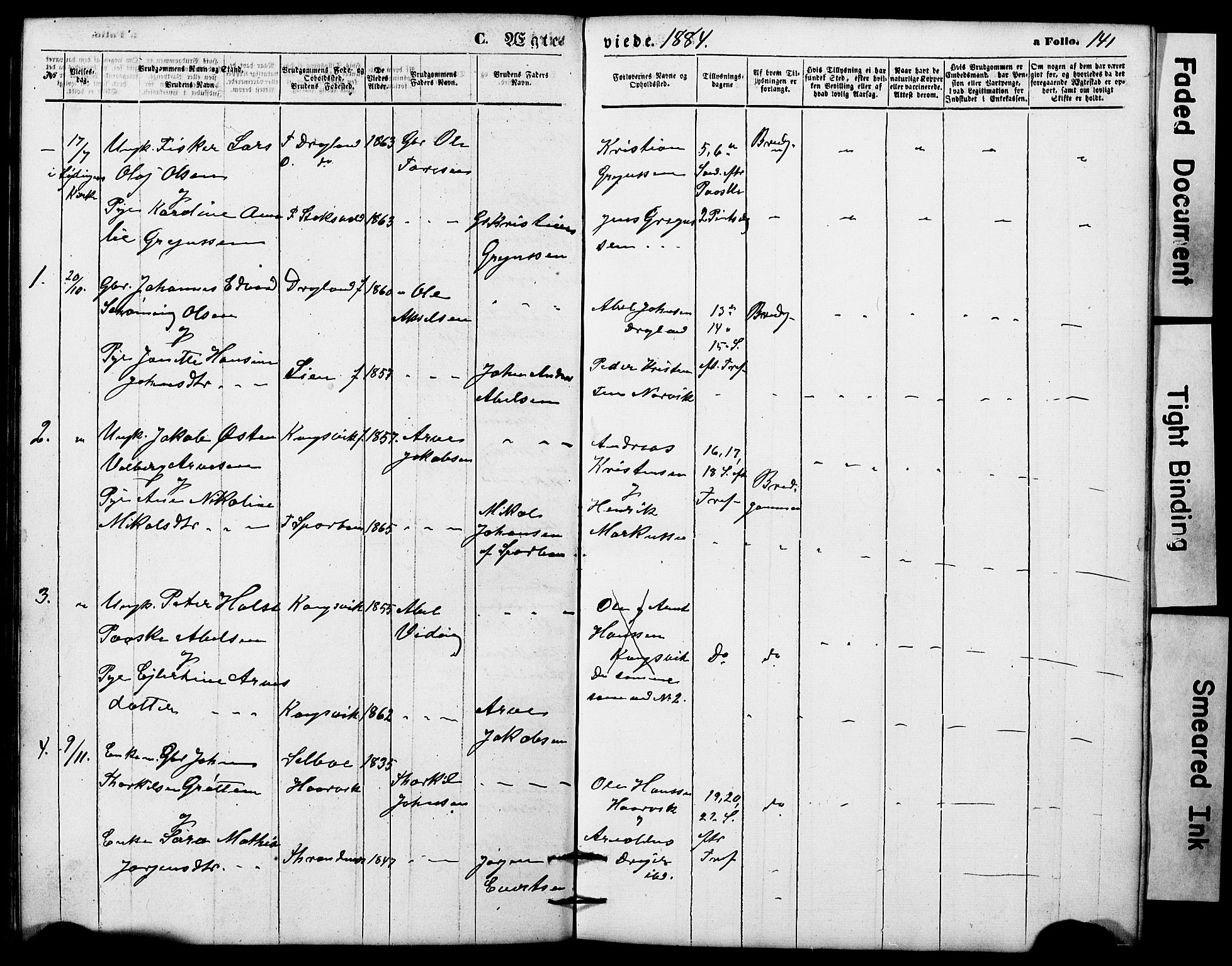 Ministerialprotokoller, klokkerbøker og fødselsregistre - Nordland, AV/SAT-A-1459/865/L0930: Parish register (copy) no. 865C02, 1866-1884, p. 141