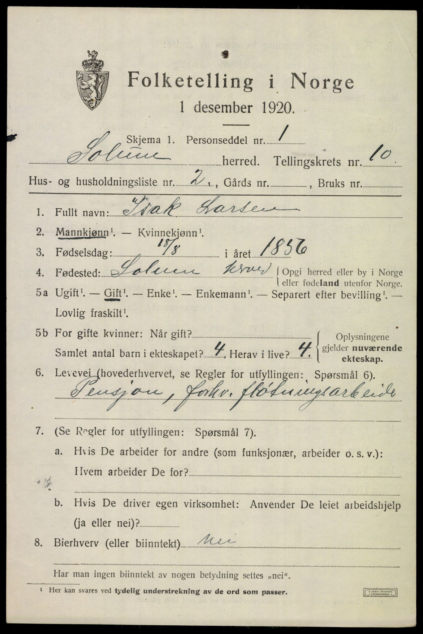 SAKO, 1920 census for Solum, 1920, p. 15348