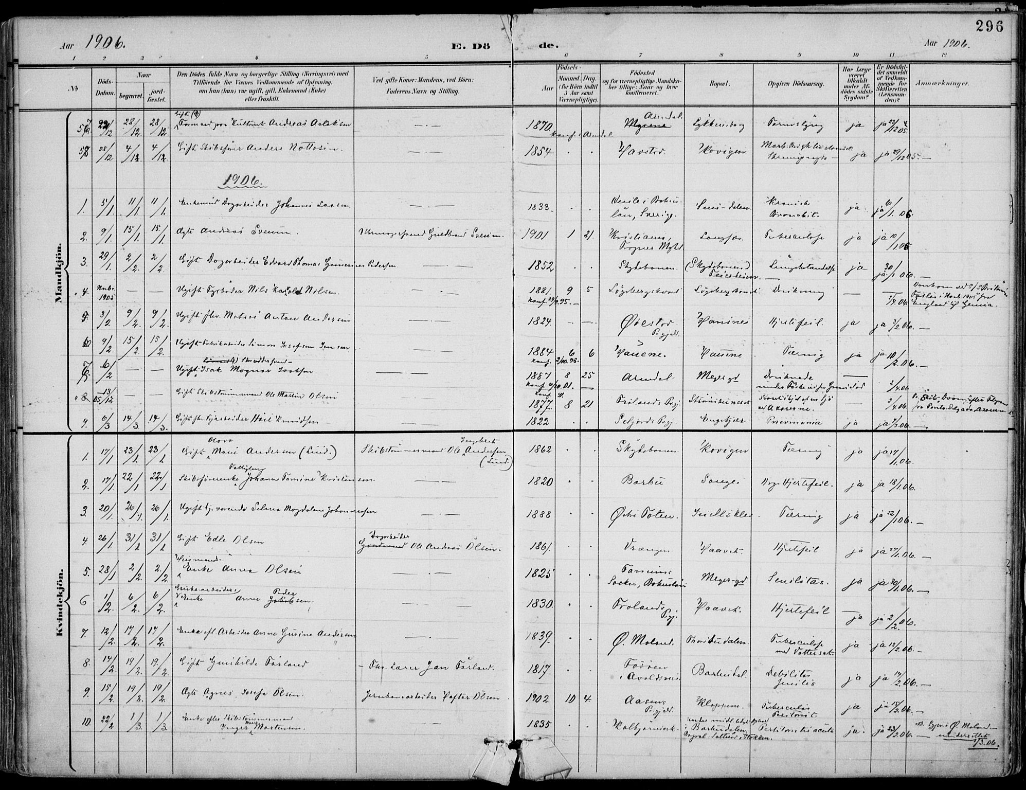 Barbu sokneprestkontor, AV/SAK-1111-0003/F/Fa/L0005: Parish register (official) no. A 5, 1899-1909, p. 296