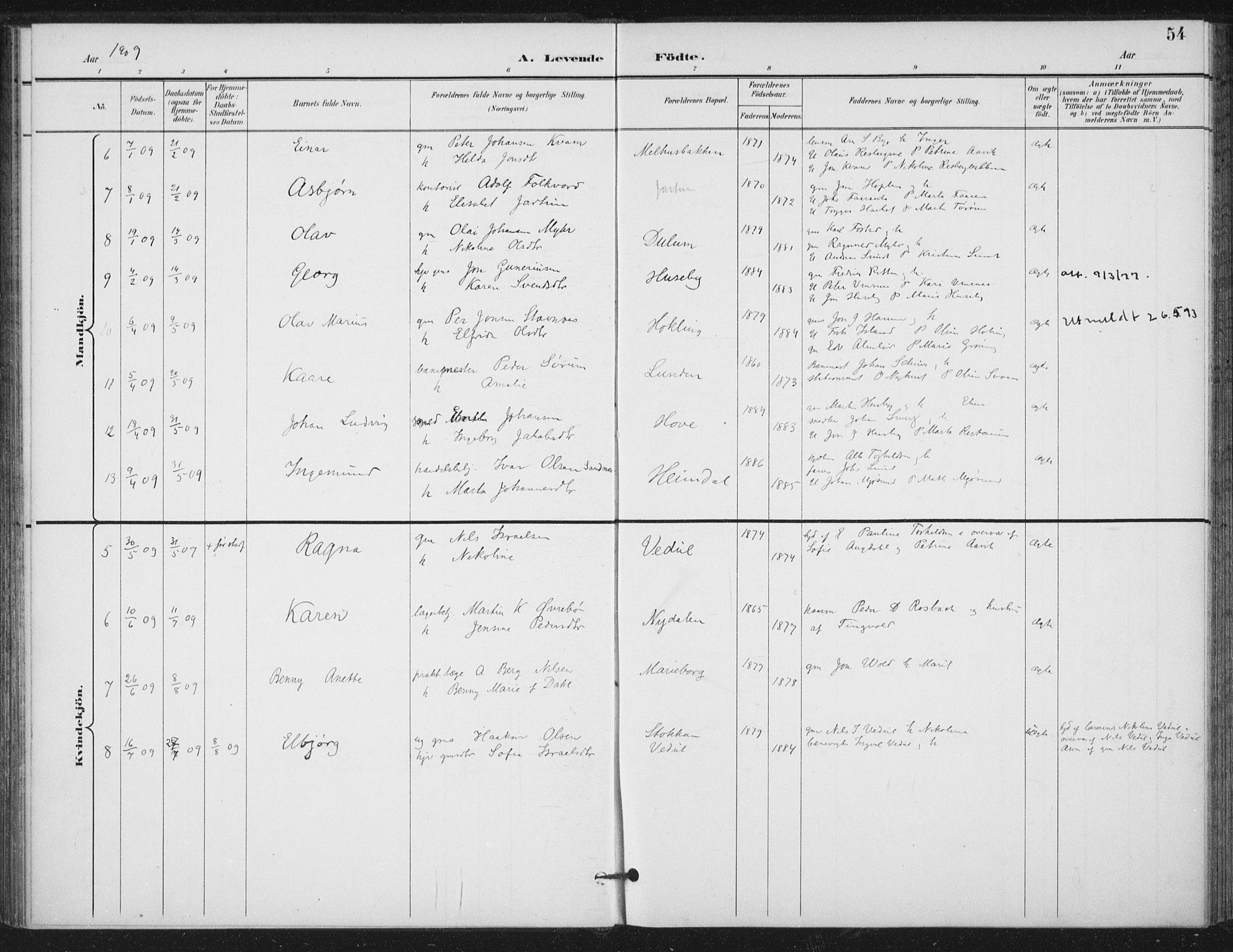 Ministerialprotokoller, klokkerbøker og fødselsregistre - Nord-Trøndelag, SAT/A-1458/714/L0131: Parish register (official) no. 714A02, 1896-1918, p. 54