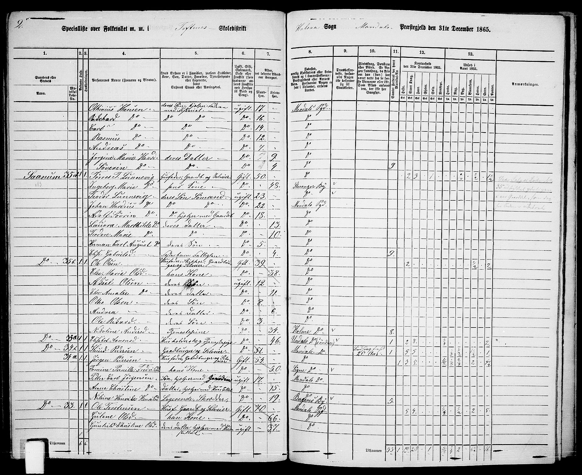 RA, 1865 census for Mandal/Halse og Harkmark, 1865, p. 111