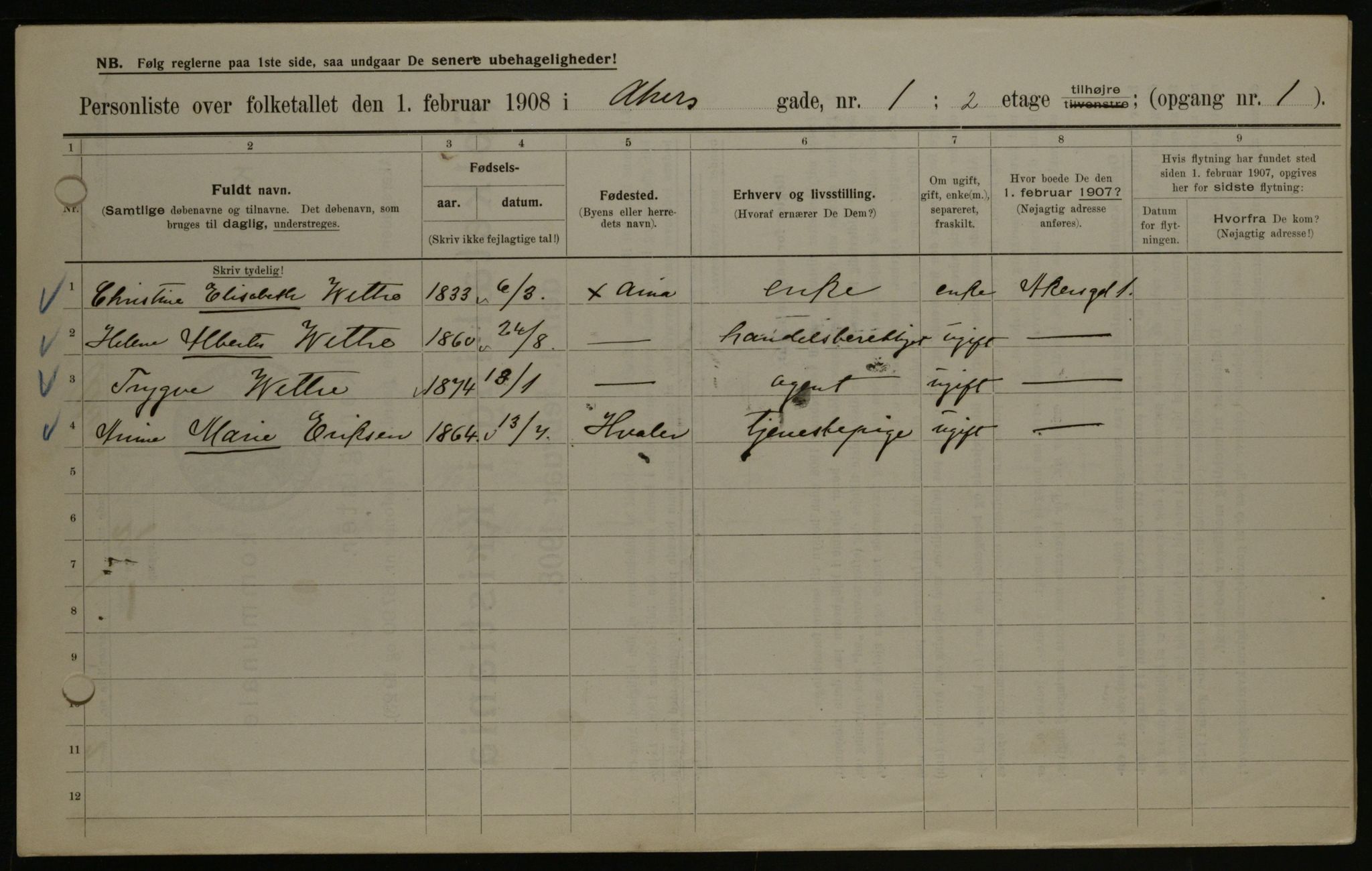 OBA, Municipal Census 1908 for Kristiania, 1908, p. 311