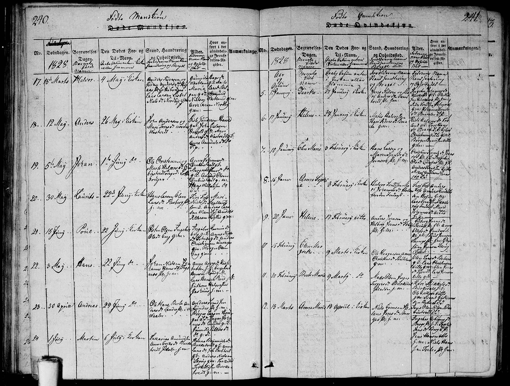 Våler prestekontor Kirkebøker, SAO/A-11083/G/Ga/L0001: Parish register (copy) no. I 1, 1815-1839, p. 240-241