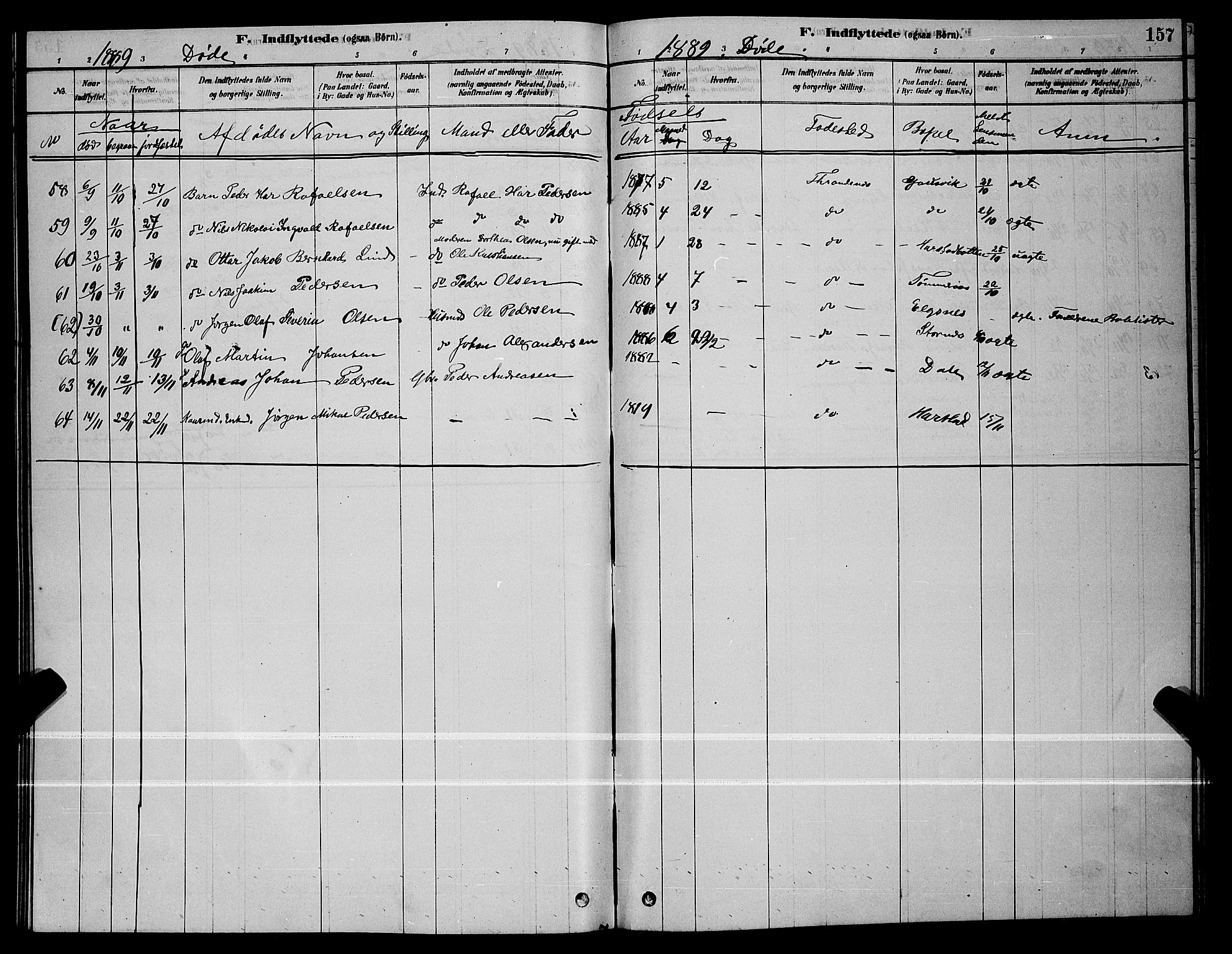 Trondenes sokneprestkontor, AV/SATØ-S-1319/H/Hb/L0010klokker: Parish register (copy) no. 10, 1878-1890, p. 157