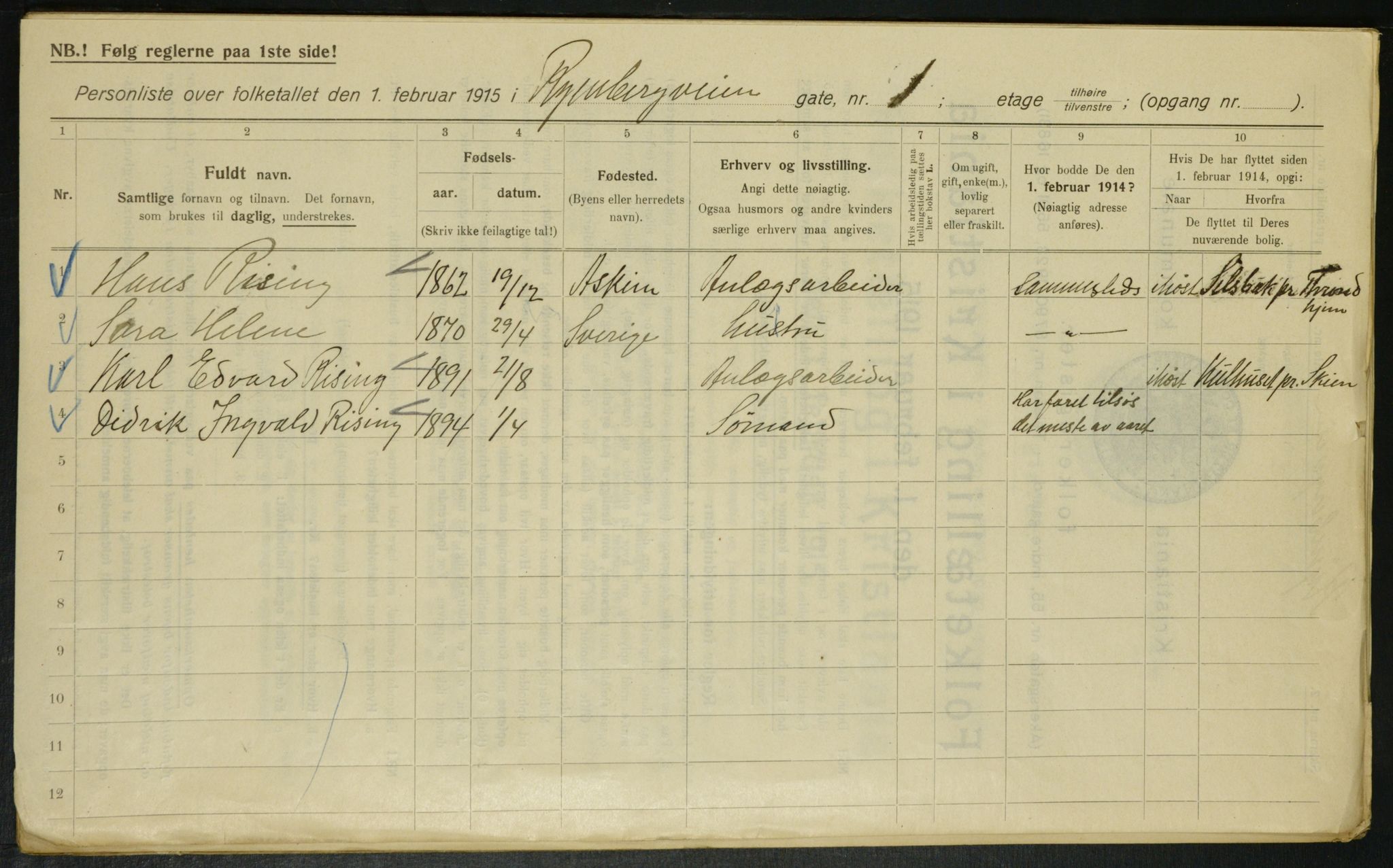 OBA, Municipal Census 1915 for Kristiania, 1915, p. 85308