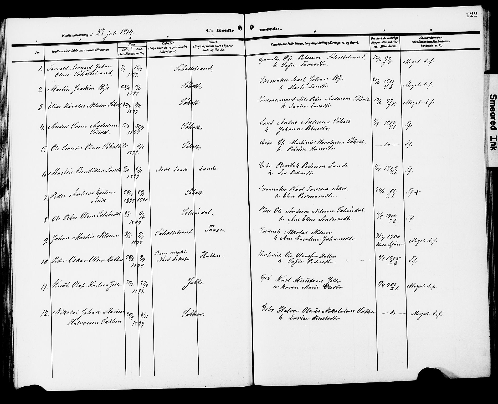 Ministerialprotokoller, klokkerbøker og fødselsregistre - Møre og Romsdal, SAT/A-1454/522/L0328: Parish register (copy) no. 522C07, 1909-1925, p. 122