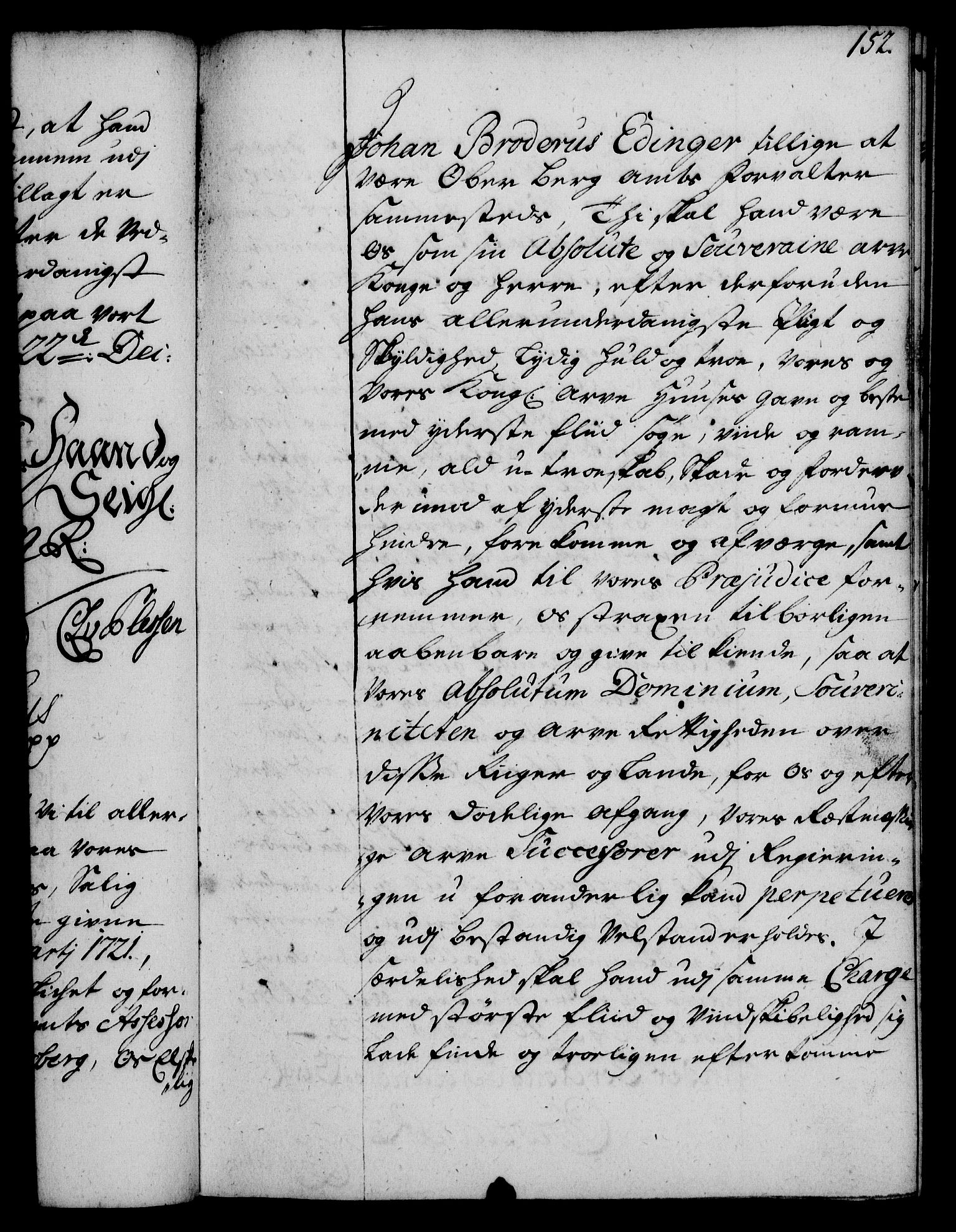 Rentekammeret, Kammerkanselliet, RA/EA-3111/G/Gg/Gge/L0002: Norsk bestallingsprotokoll med register (merket RK 53.26), 1730-1744, p. 152