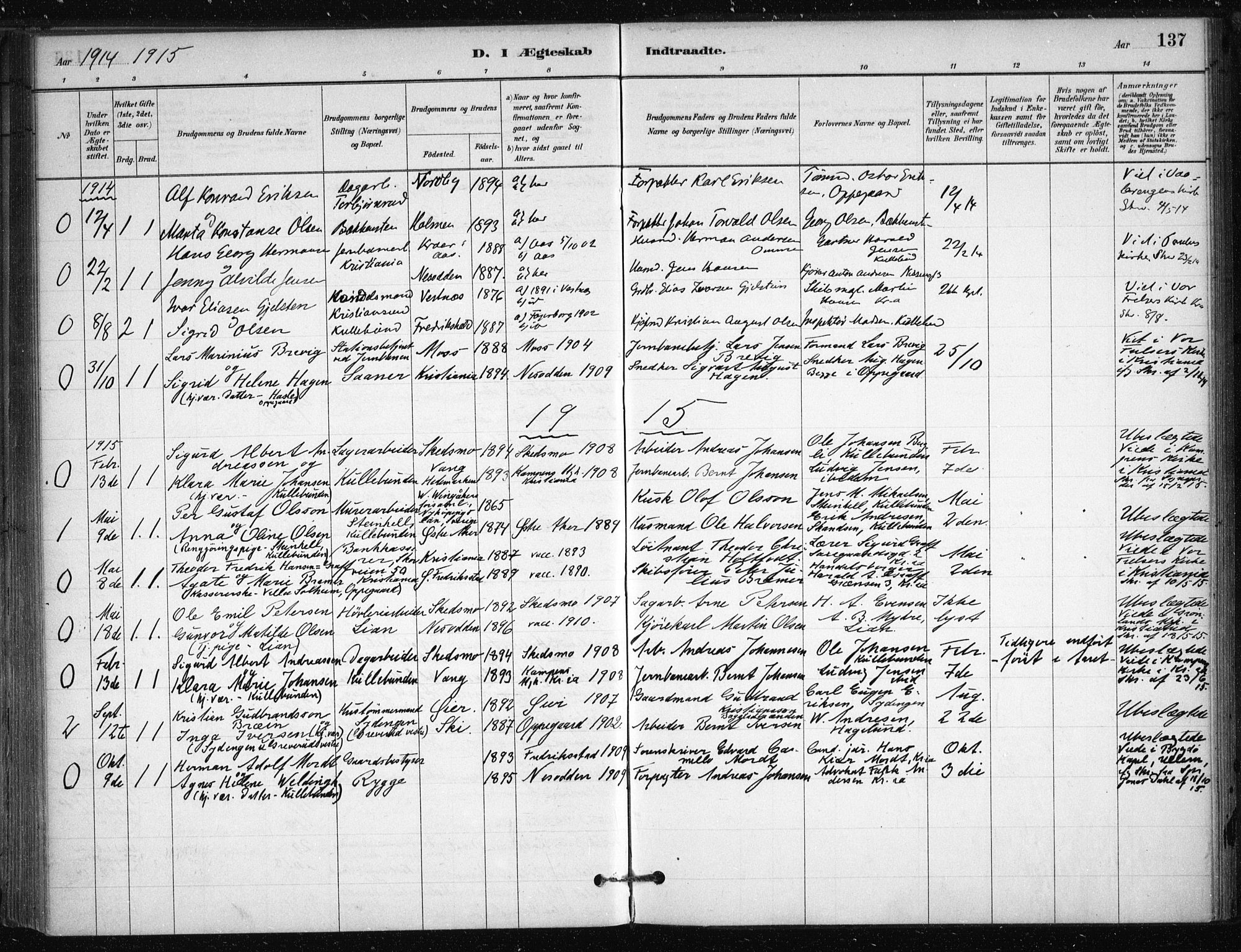 Nesodden prestekontor Kirkebøker, SAO/A-10013/F/Fb/L0001: Parish register (official) no. II 1, 1880-1915, p. 137
