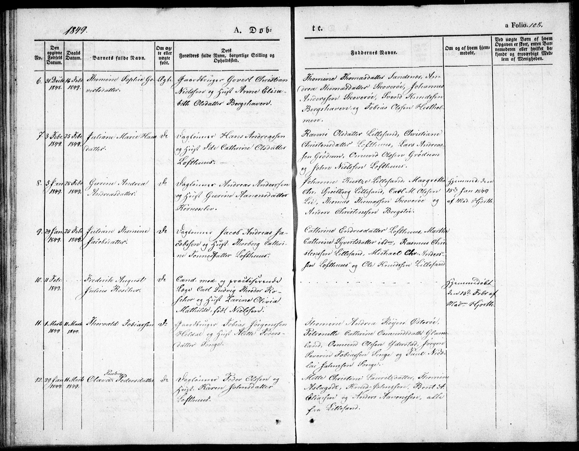 Vestre Moland sokneprestkontor, AV/SAK-1111-0046/F/Fb/Fbb/L0002: Parish register (copy) no. B 2, 1836-1851, p. 105