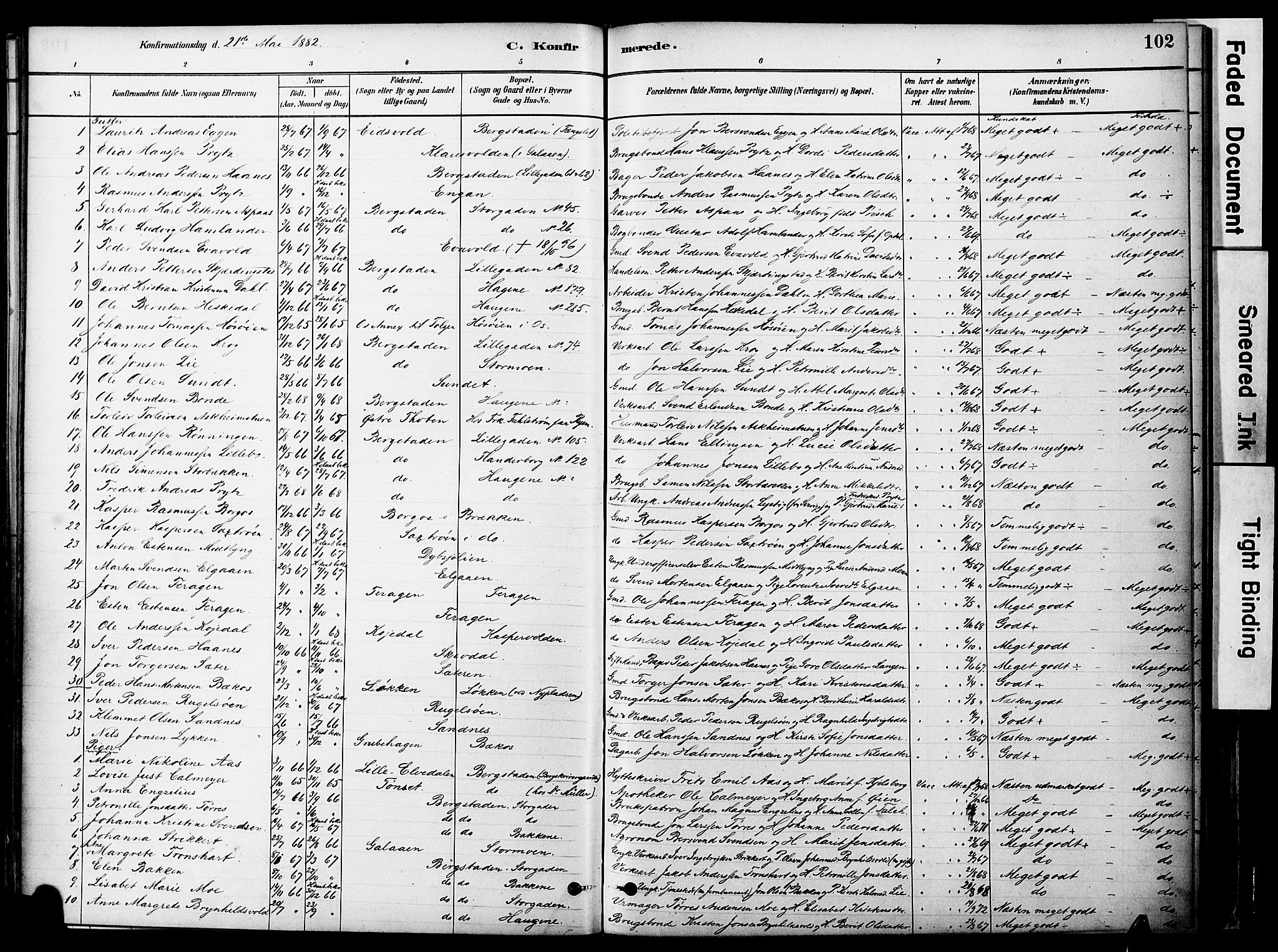 Ministerialprotokoller, klokkerbøker og fødselsregistre - Sør-Trøndelag, SAT/A-1456/681/L0933: Parish register (official) no. 681A11, 1879-1890, p. 102