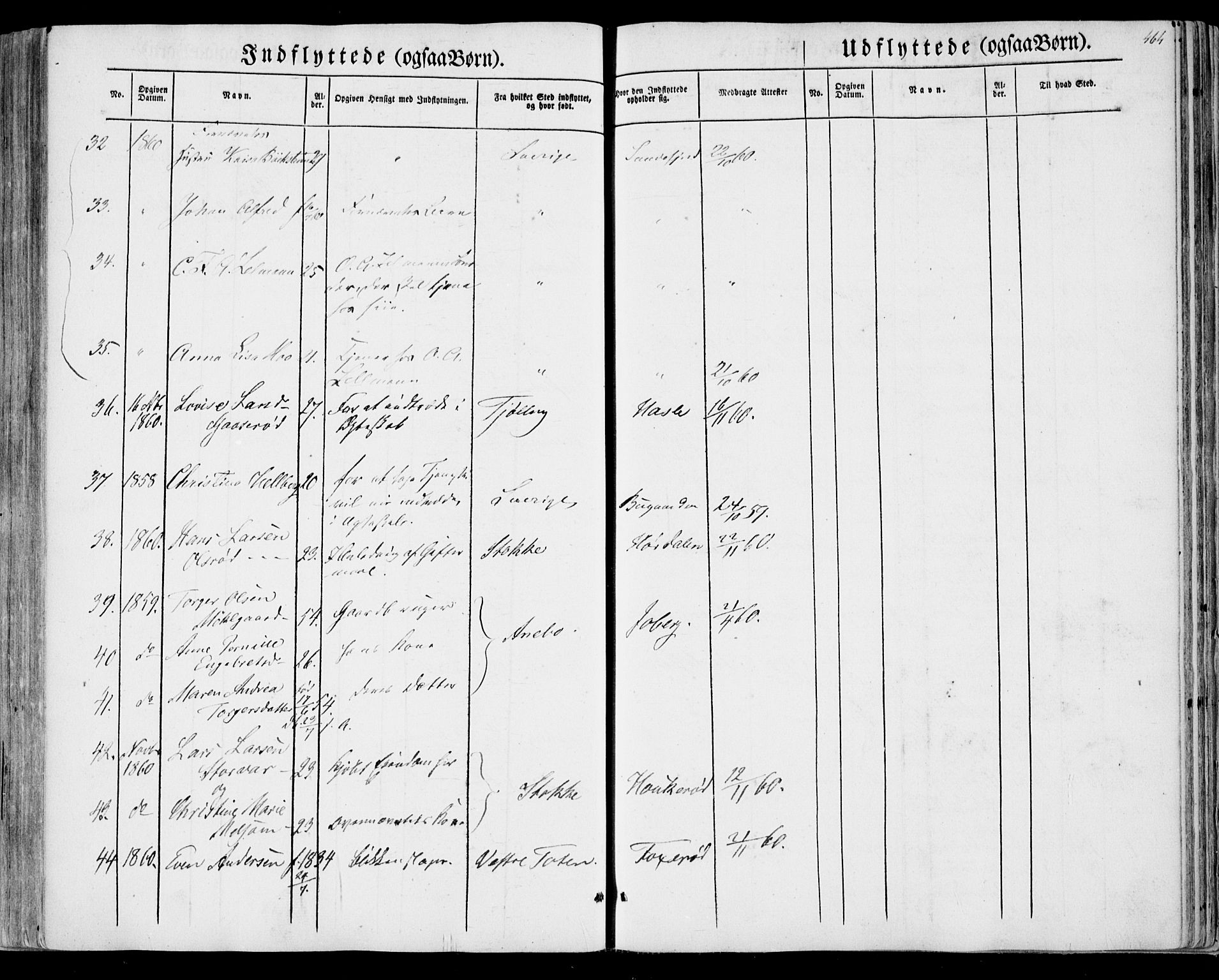 Sandar kirkebøker, AV/SAKO-A-243/F/Fa/L0007: Parish register (official) no. 7, 1855-1861, p. 464