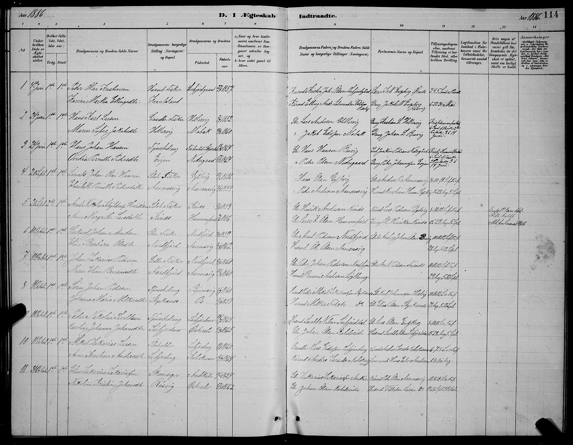 Ministerialprotokoller, klokkerbøker og fødselsregistre - Nordland, SAT/A-1459/854/L0785: Parish register (copy) no. 854C01, 1883-1891, p. 114