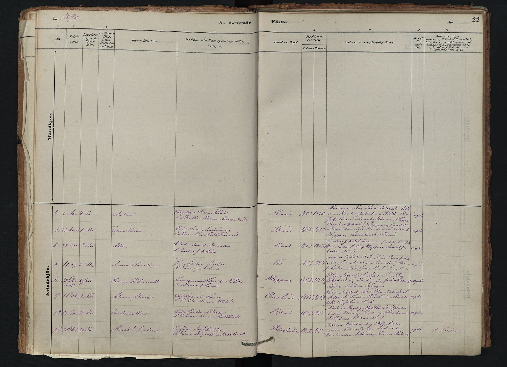 Brunlanes kirkebøker, AV/SAKO-A-342/F/Fd/L0001: Parish register (official) no. IV 1, 1878-1917, p. 22