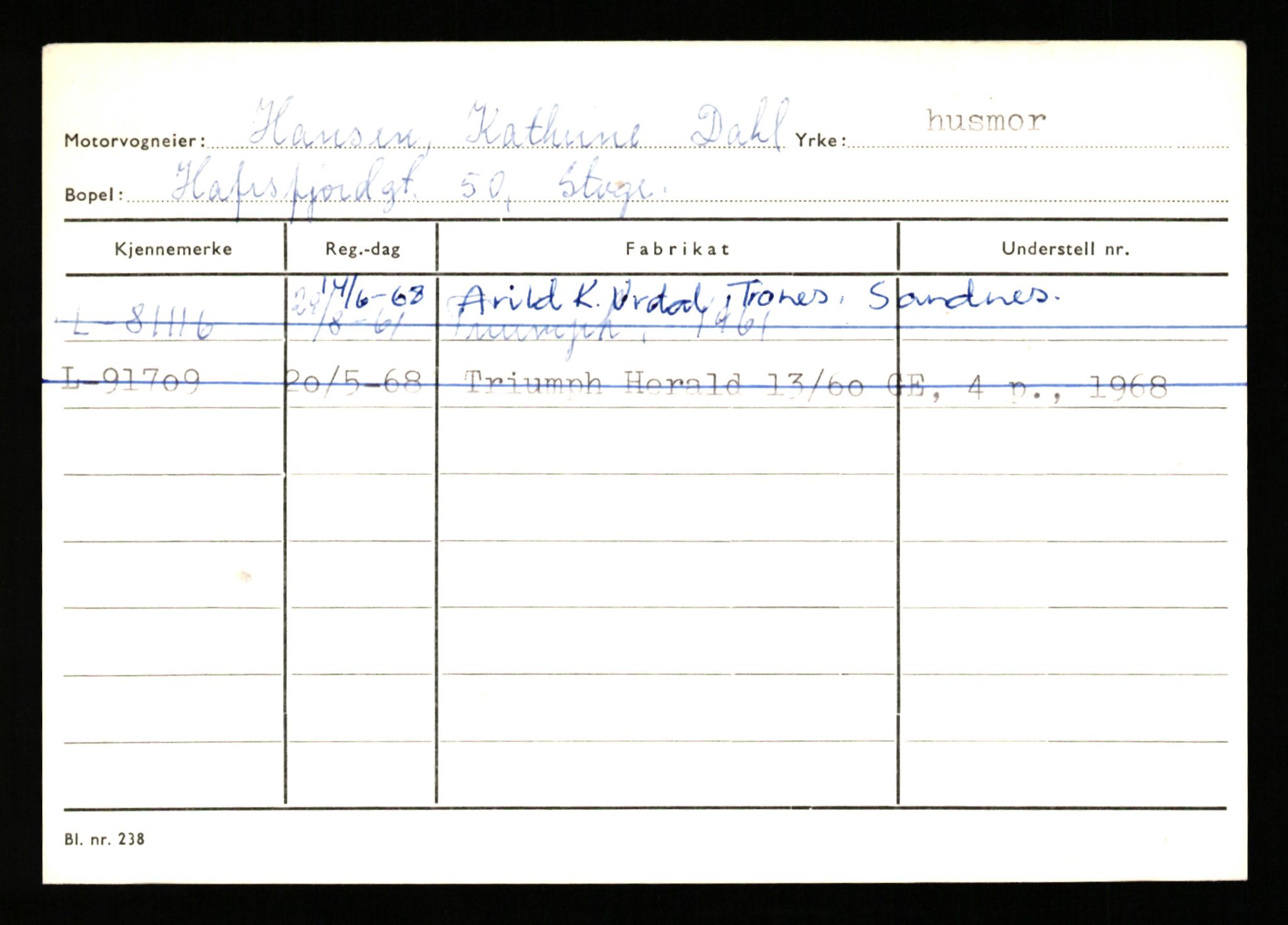 Stavanger trafikkstasjon, AV/SAST-A-101942/0/H/L0013: Hanson - Haveland, 1930-1971, p. 15