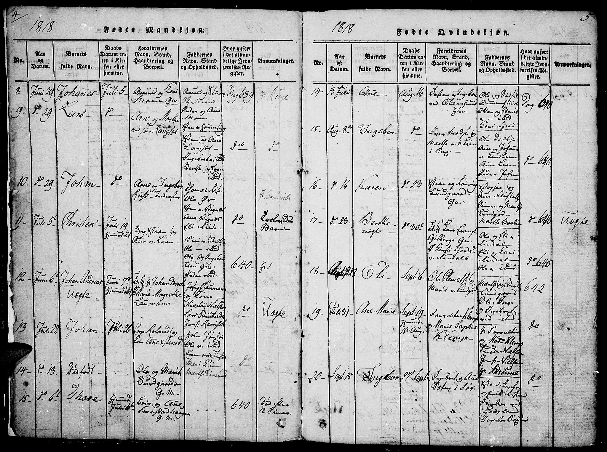 Fåberg prestekontor, AV/SAH-PREST-086/H/Ha/Hab/L0004: Parish register (copy) no. 4, 1818-1837, p. 4-5