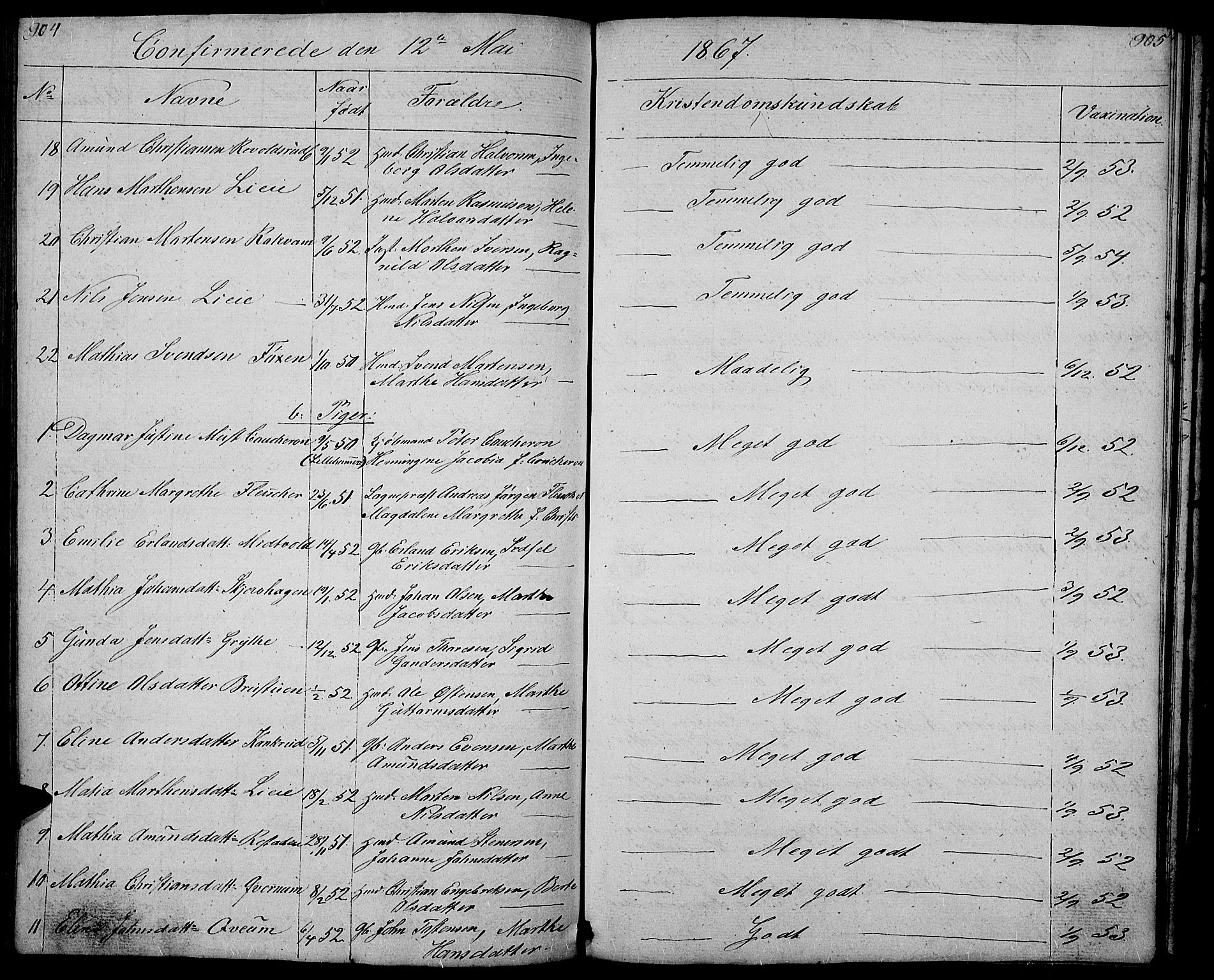 Gausdal prestekontor, SAH/PREST-090/H/Ha/Hab/L0004: Parish register (copy) no. 4, 1835-1870, p. 904-905