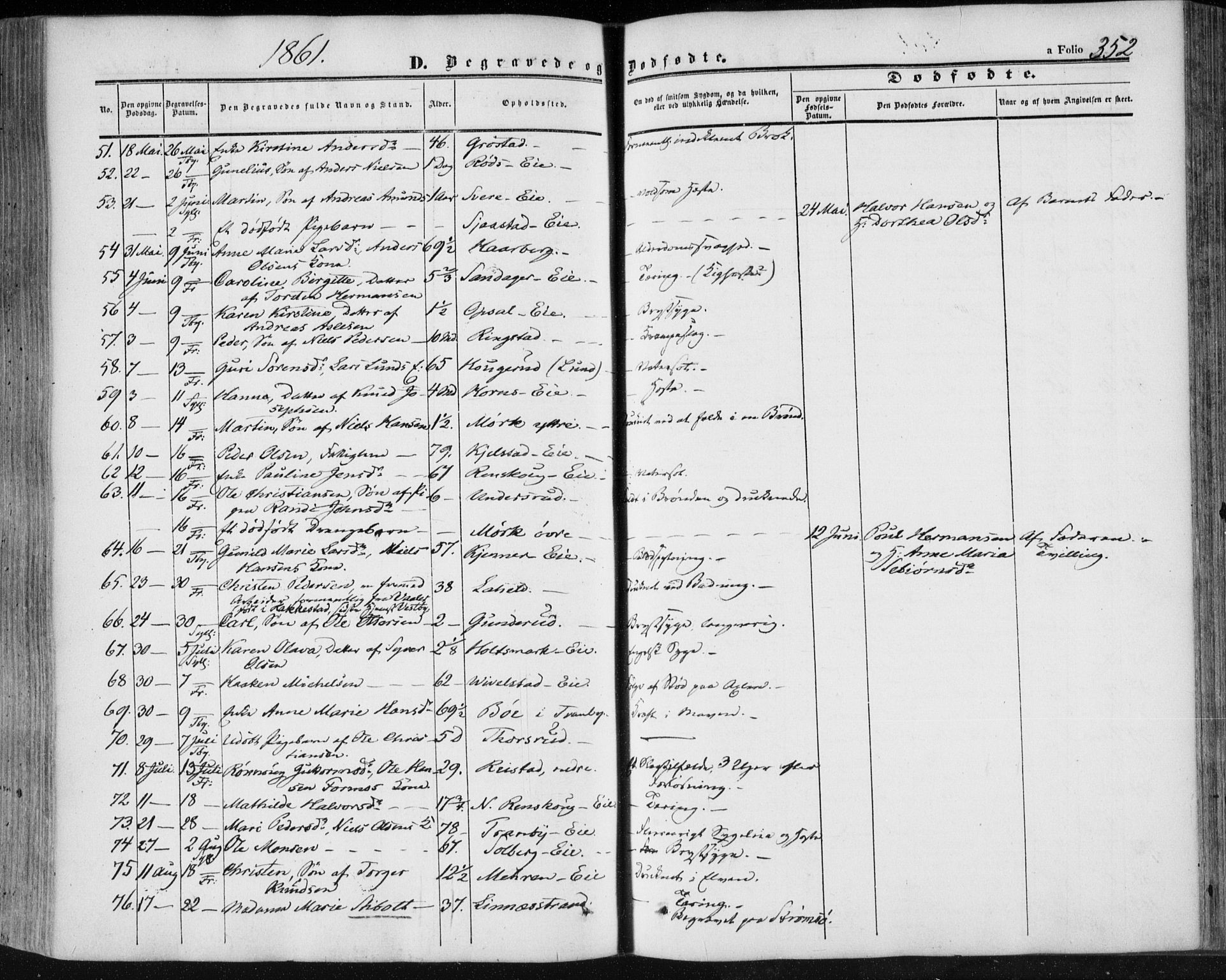 Lier kirkebøker, AV/SAKO-A-230/F/Fa/L0012: Parish register (official) no. I 12, 1854-1864, p. 352