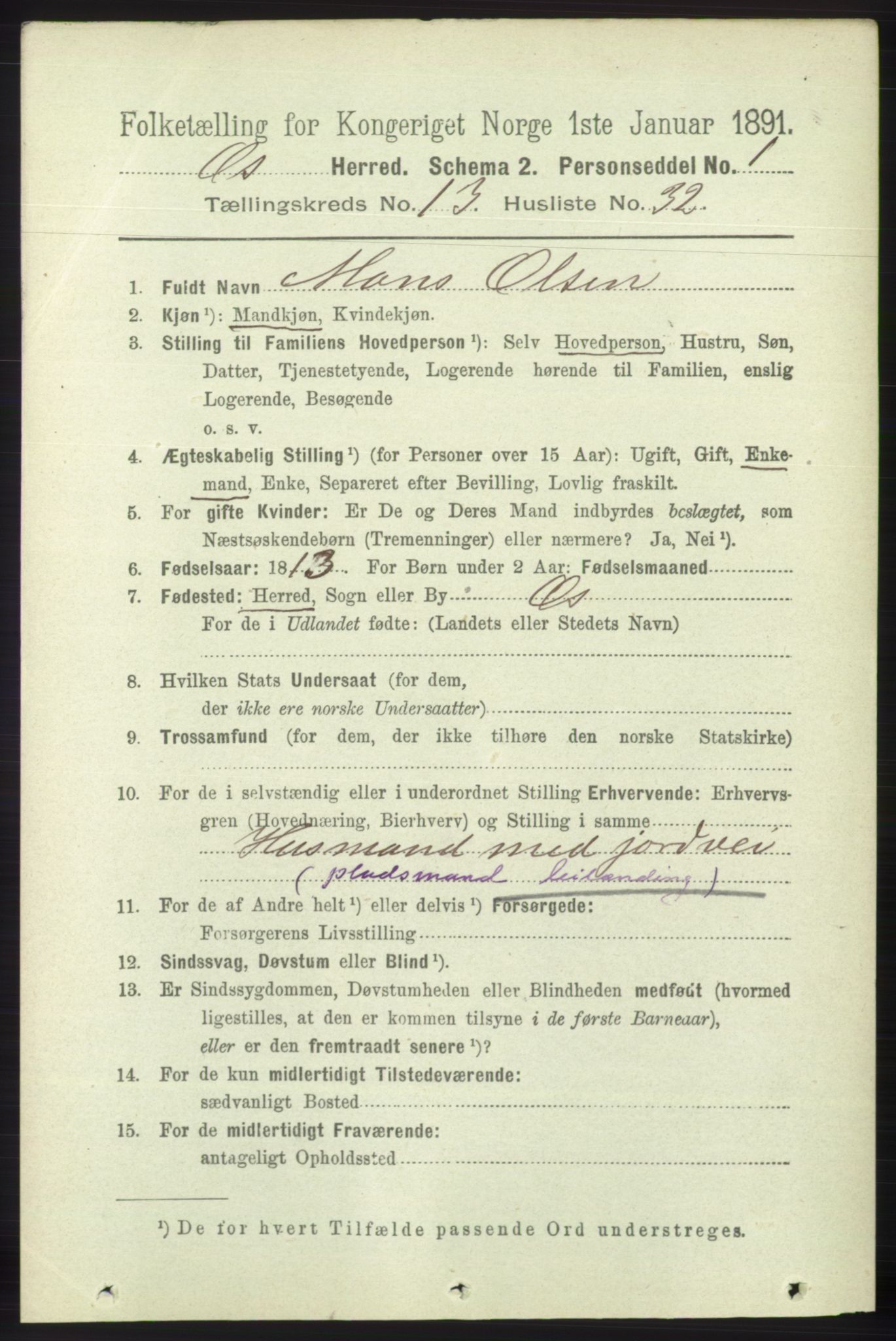 RA, 1891 census for 1243 Os, 1891, p. 2978