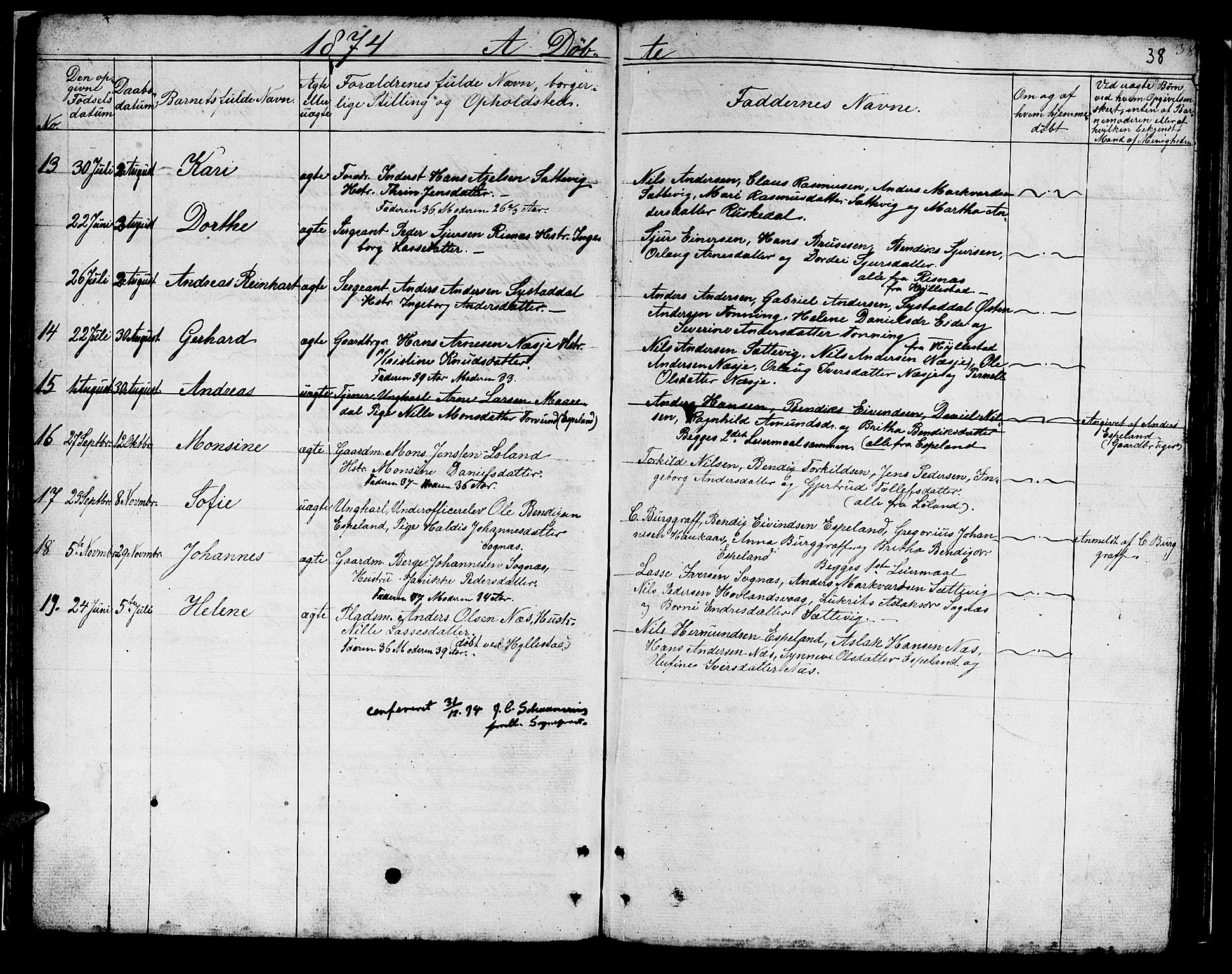 Hyllestad sokneprestembete, SAB/A-80401: Parish register (copy) no. B 1, 1854-1889, p. 38