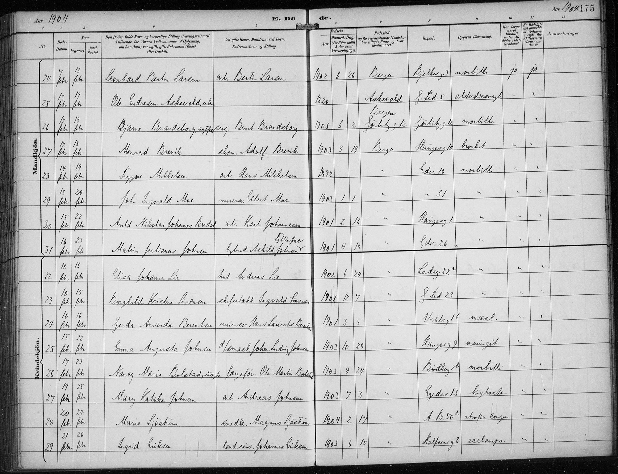 Sandviken Sokneprestembete, AV/SAB-A-77601/H/Ha/L0018: Parish register (official) no. E 1, 1893-1905, p. 175