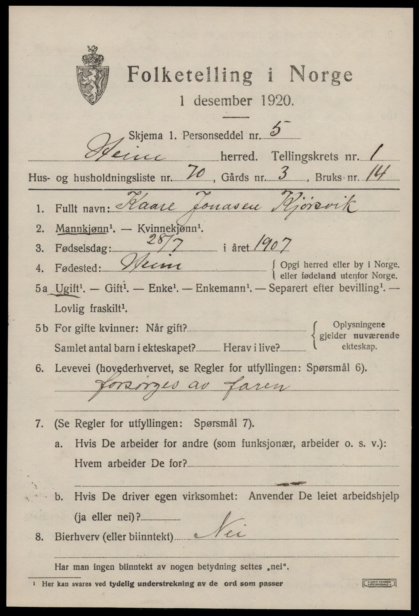 SAT, 1920 census for Heim, 1920, p. 1367