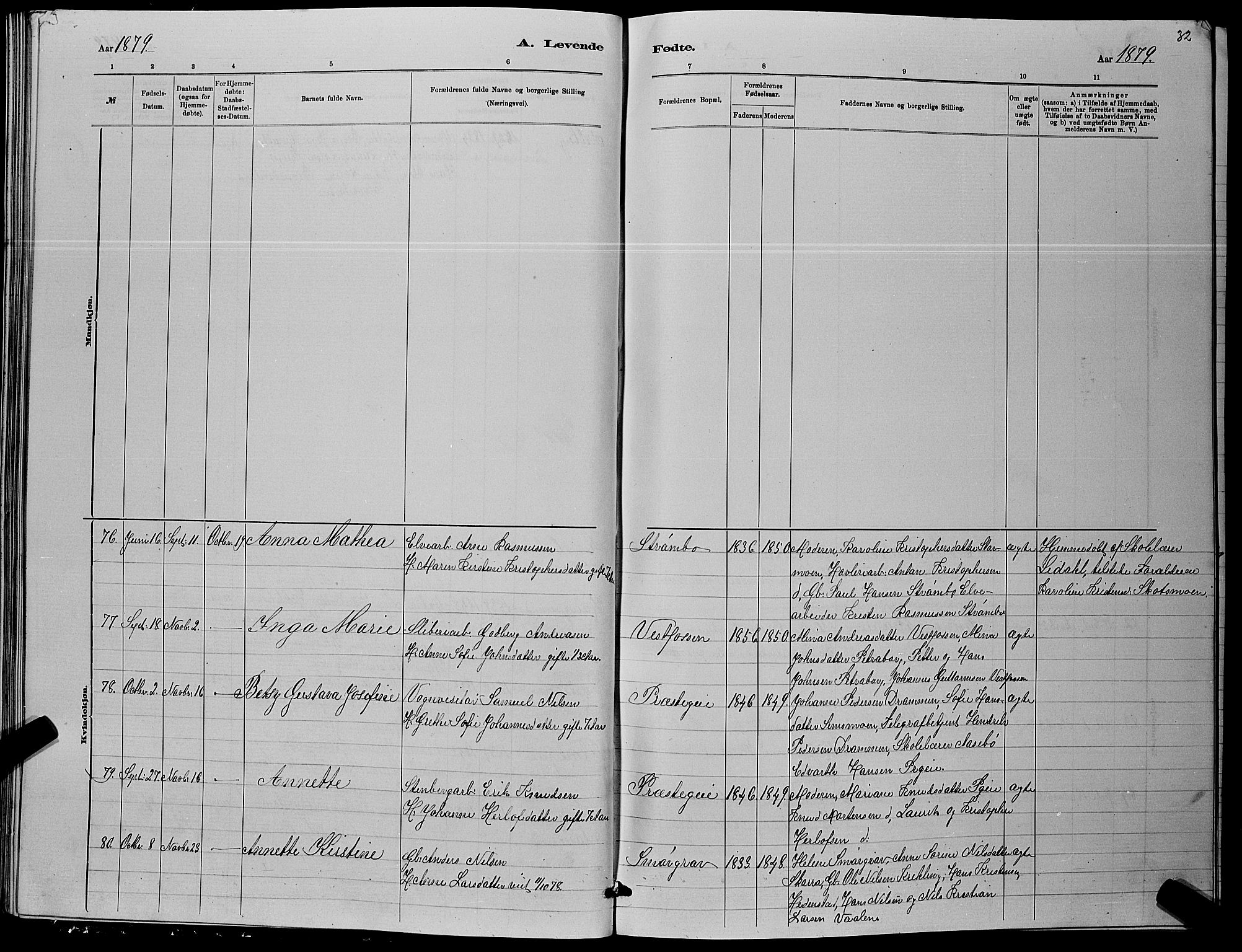 Eiker kirkebøker, AV/SAKO-A-4/G/Ga/L0005: Parish register (copy) no. I 5, 1878-1887, p. 32