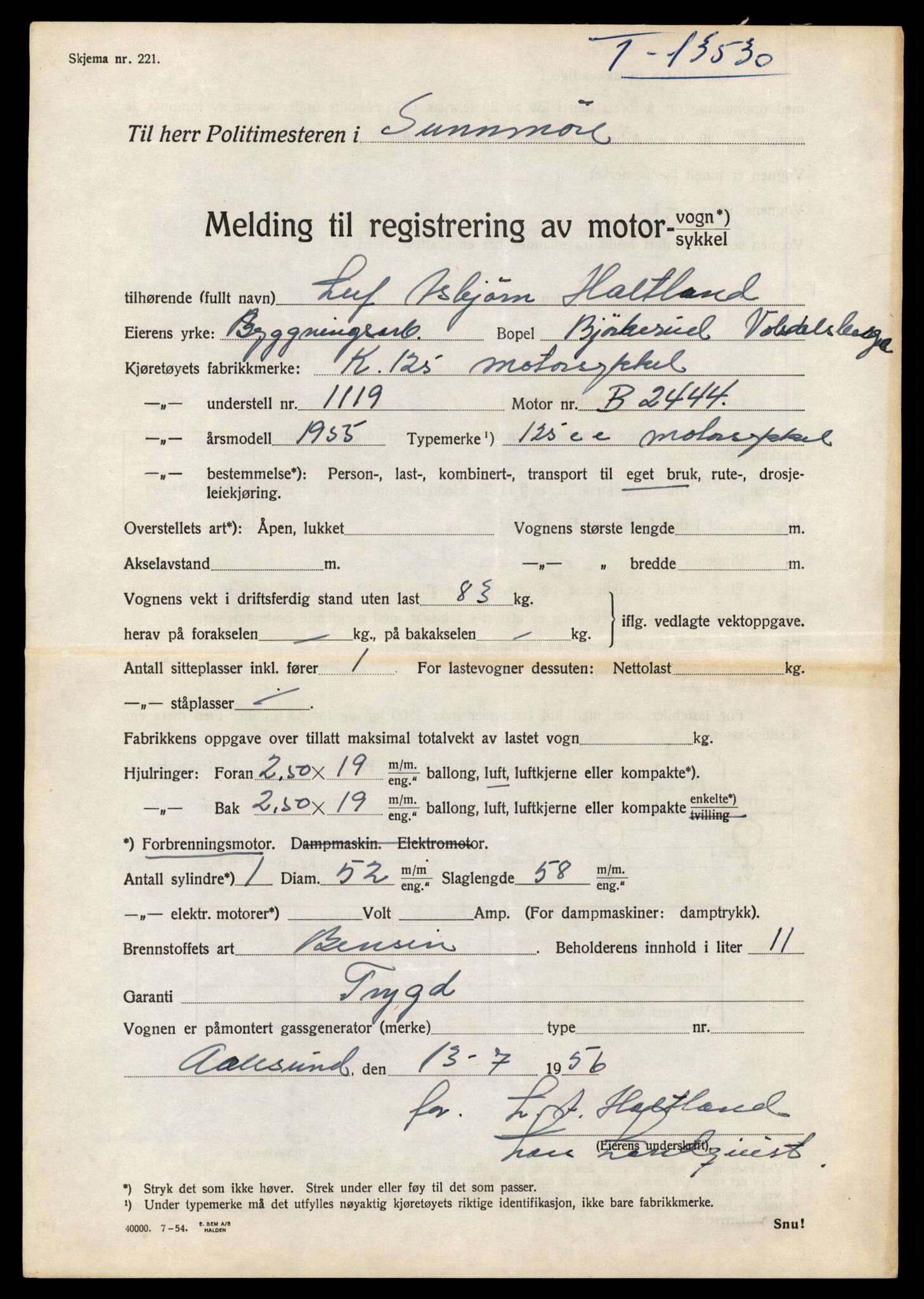 Møre og Romsdal vegkontor - Ålesund trafikkstasjon, AV/SAT-A-4099/F/Fe/L0039: Registreringskort for kjøretøy T 13361 - T 13530, 1927-1998, p. 2995