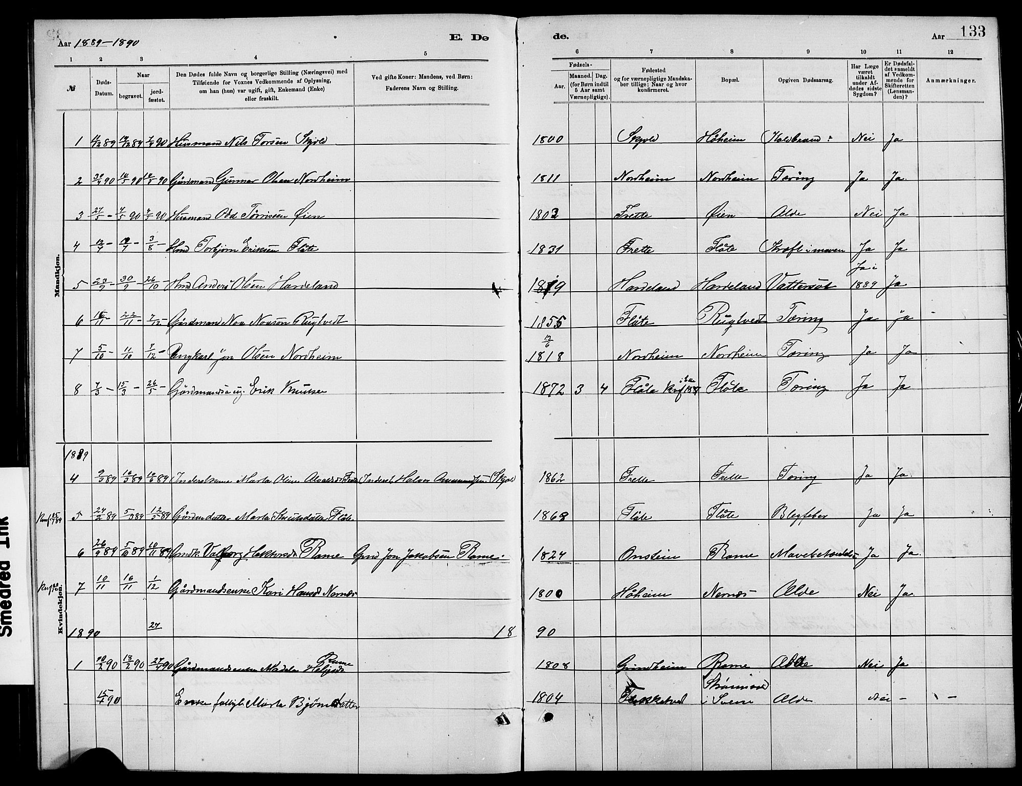 Etne sokneprestembete, SAB/A-75001/H/Hab: Parish register (copy) no. C 4, 1879-1896, p. 133