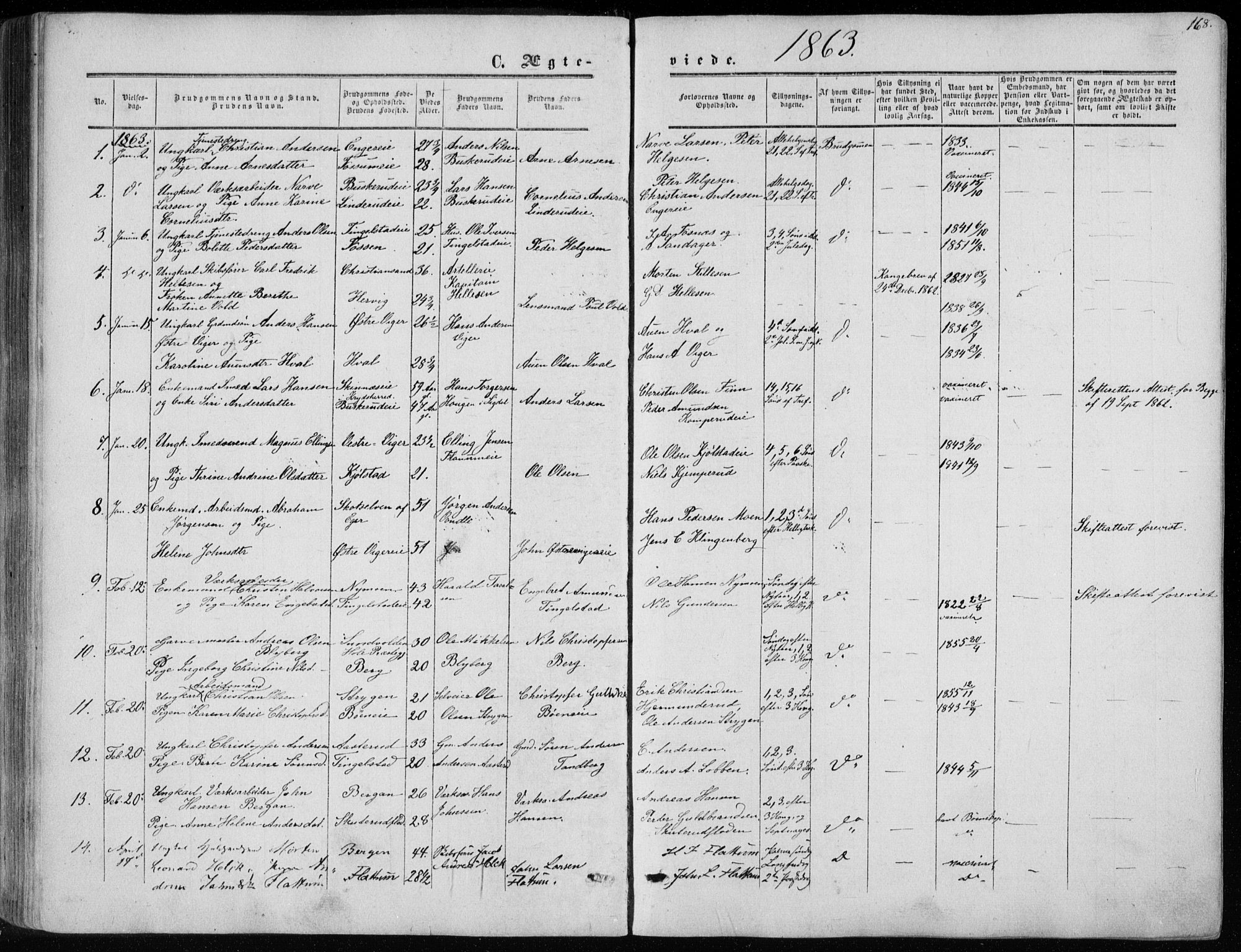 Modum kirkebøker, AV/SAKO-A-234/F/Fa/L0009: Parish register (official) no. 9, 1860-1864, p. 168