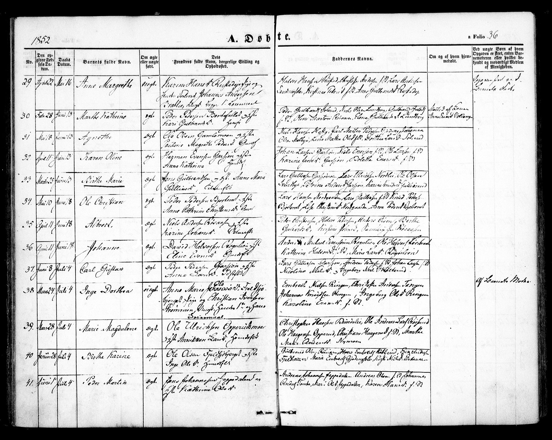 Hurdal prestekontor Kirkebøker, SAO/A-10889/F/Fa/L0005: Parish register (official) no. I 5, 1846-1859, p. 36