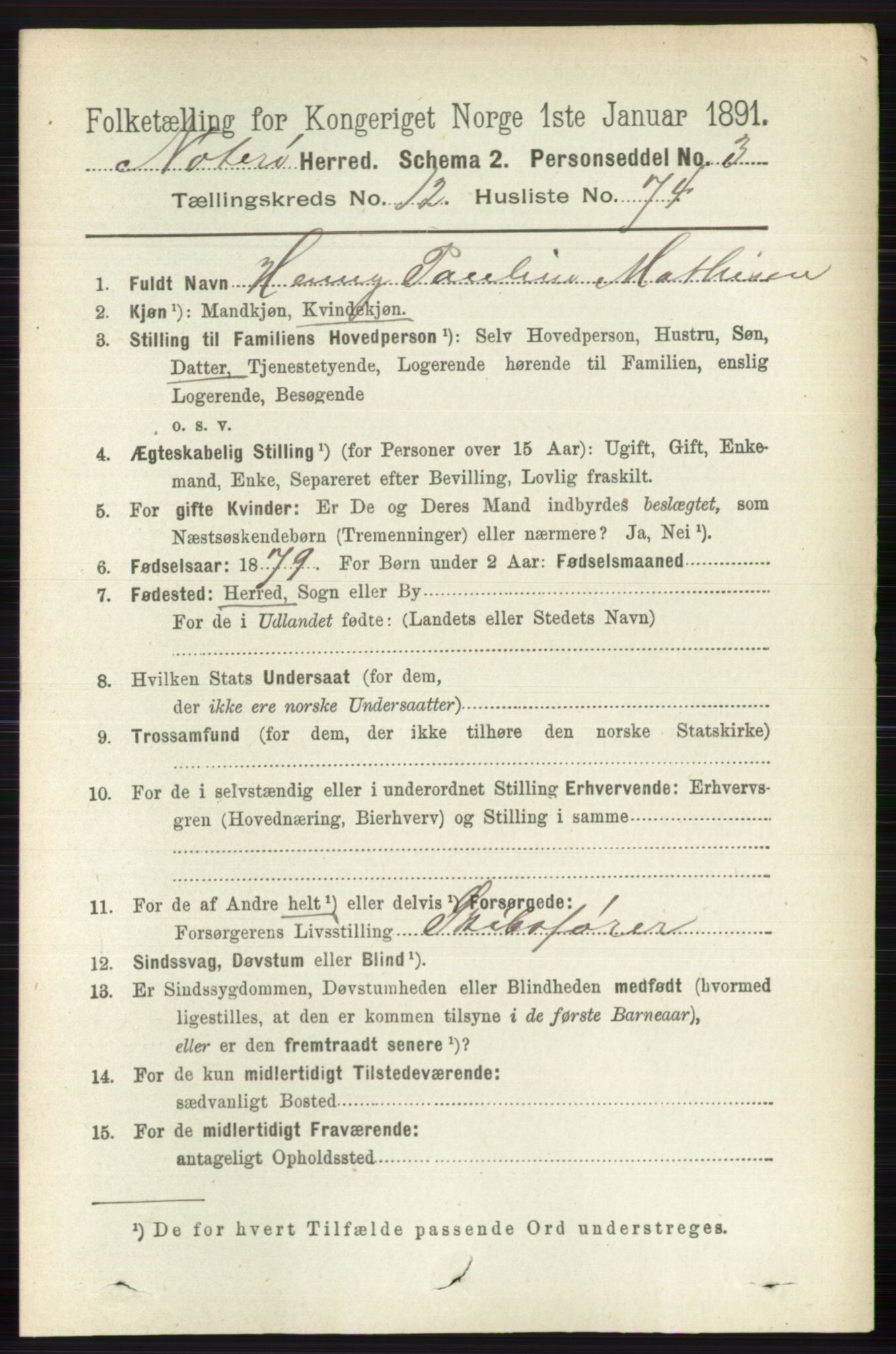 RA, 1891 census for 0722 Nøtterøy, 1891, p. 6776