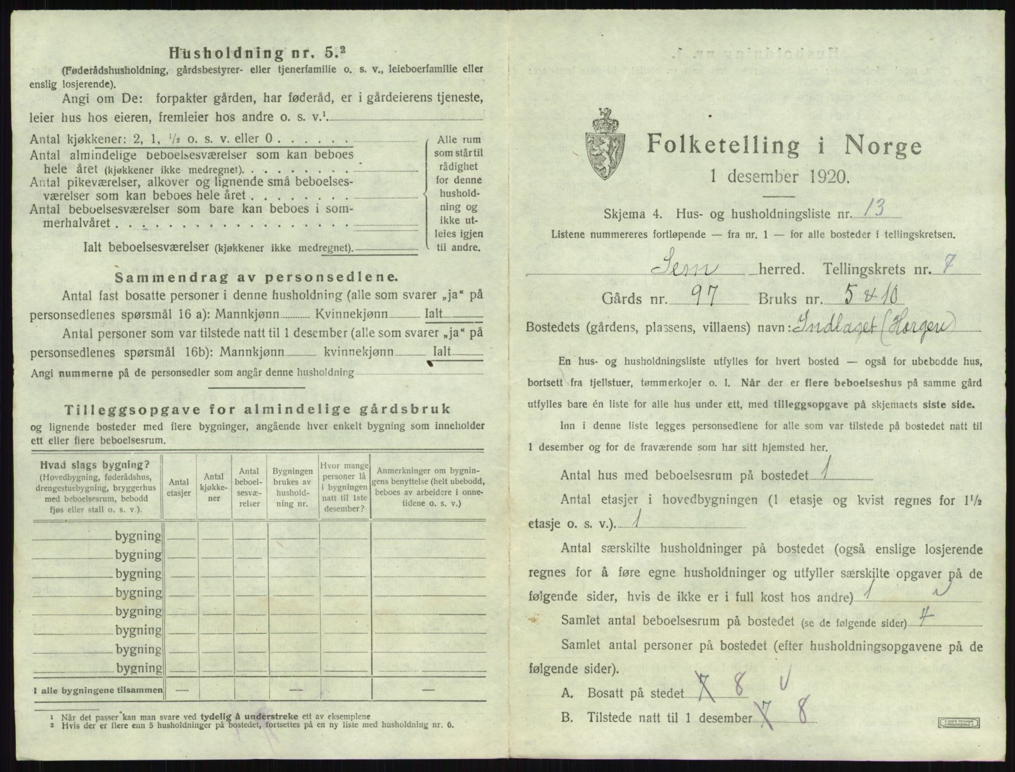 SAKO, 1920 census for Sem, 1920, p. 1478
