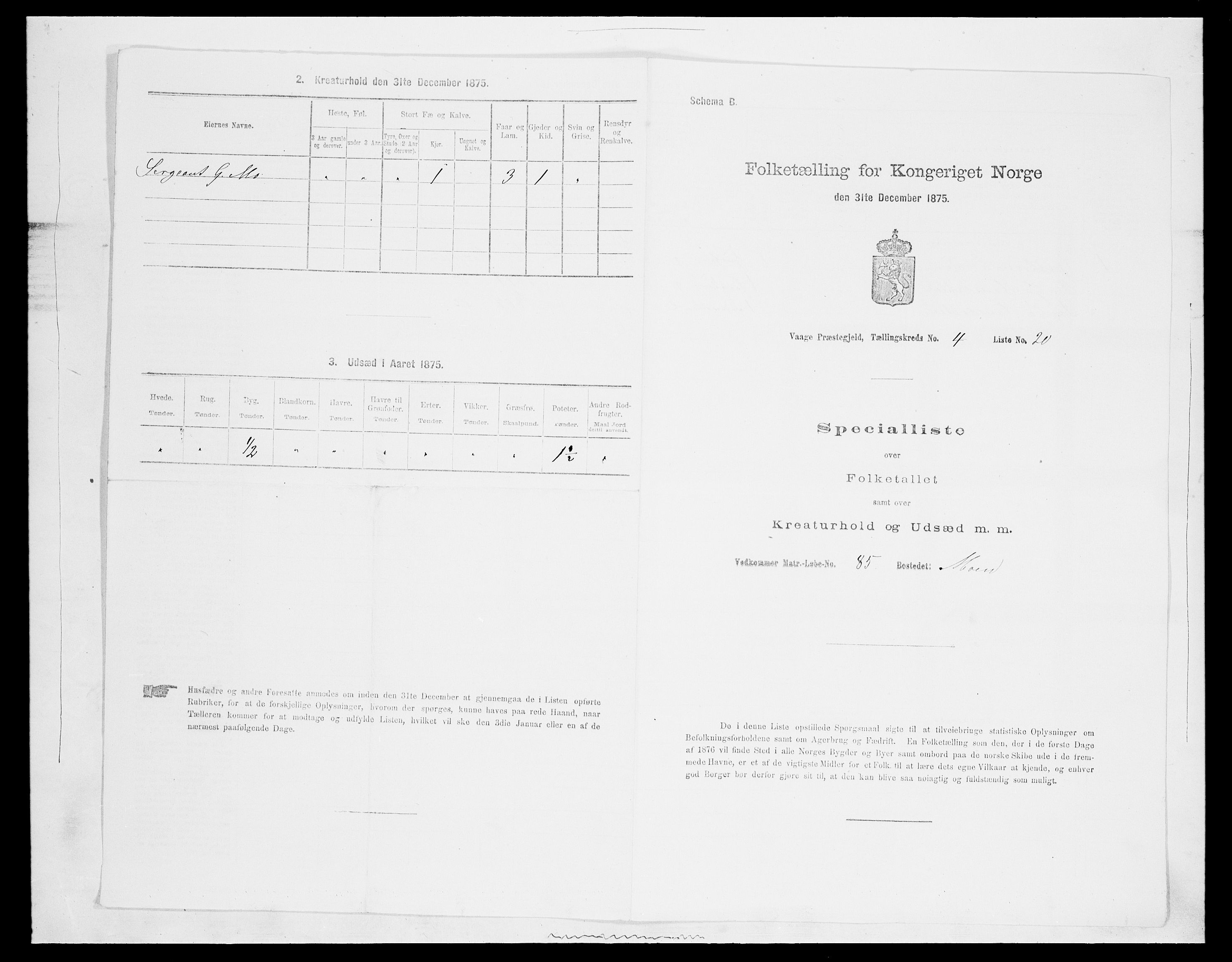 SAH, 1875 census for 0515P Vågå, 1875, p. 723