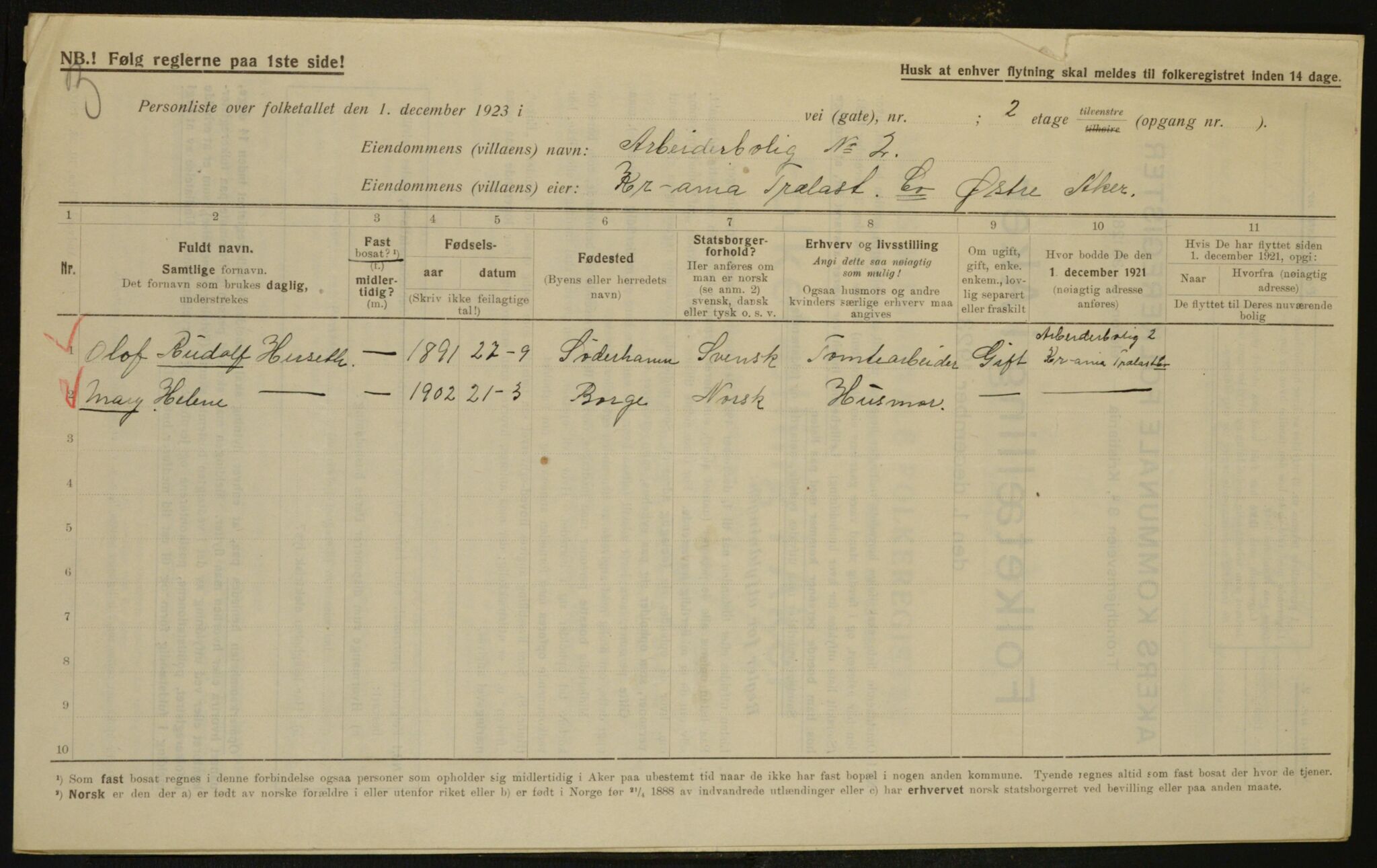 , Municipal Census 1923 for Aker, 1923, p. 35373