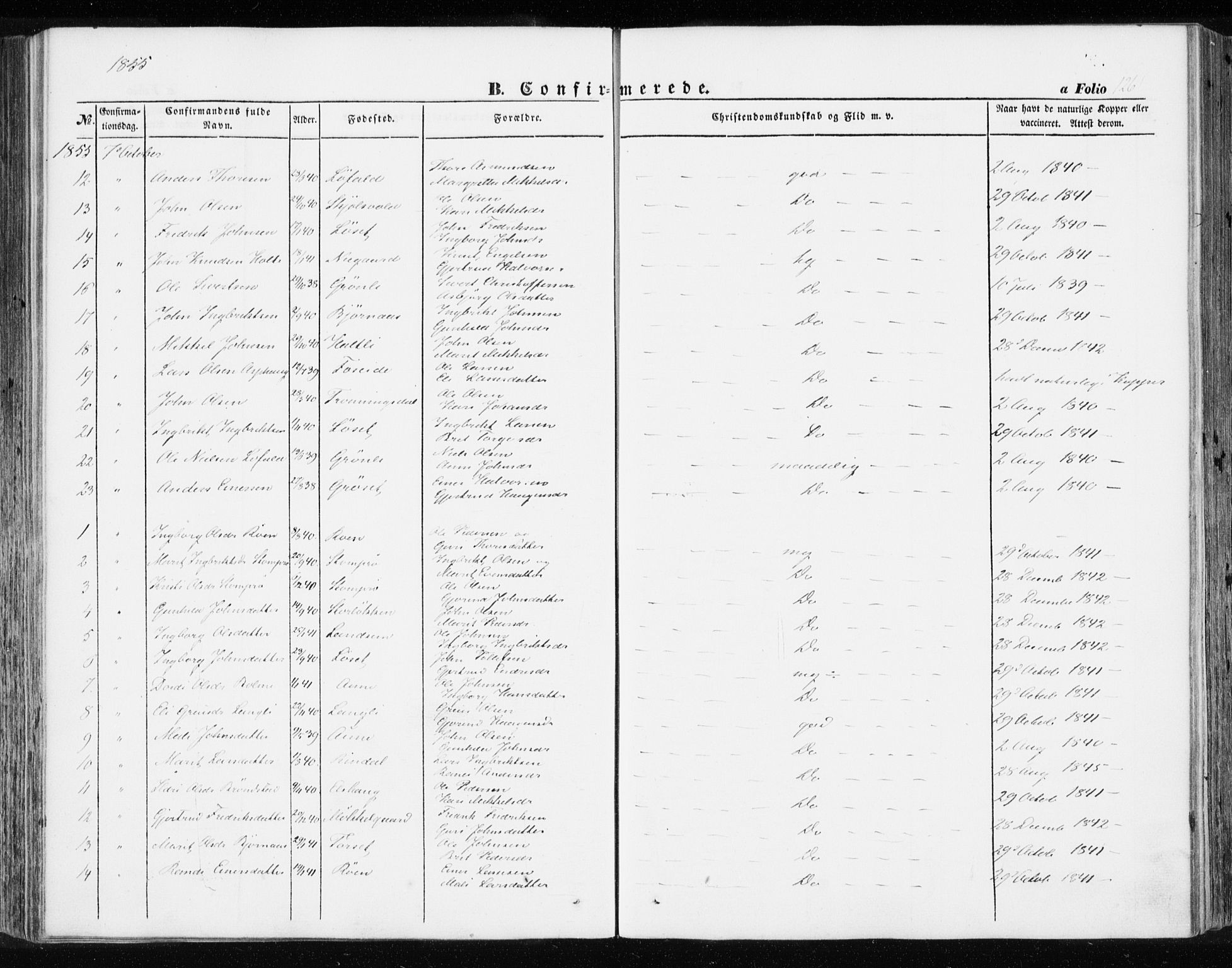 Ministerialprotokoller, klokkerbøker og fødselsregistre - Møre og Romsdal, AV/SAT-A-1454/595/L1044: Parish register (official) no. 595A06, 1852-1863, p. 126