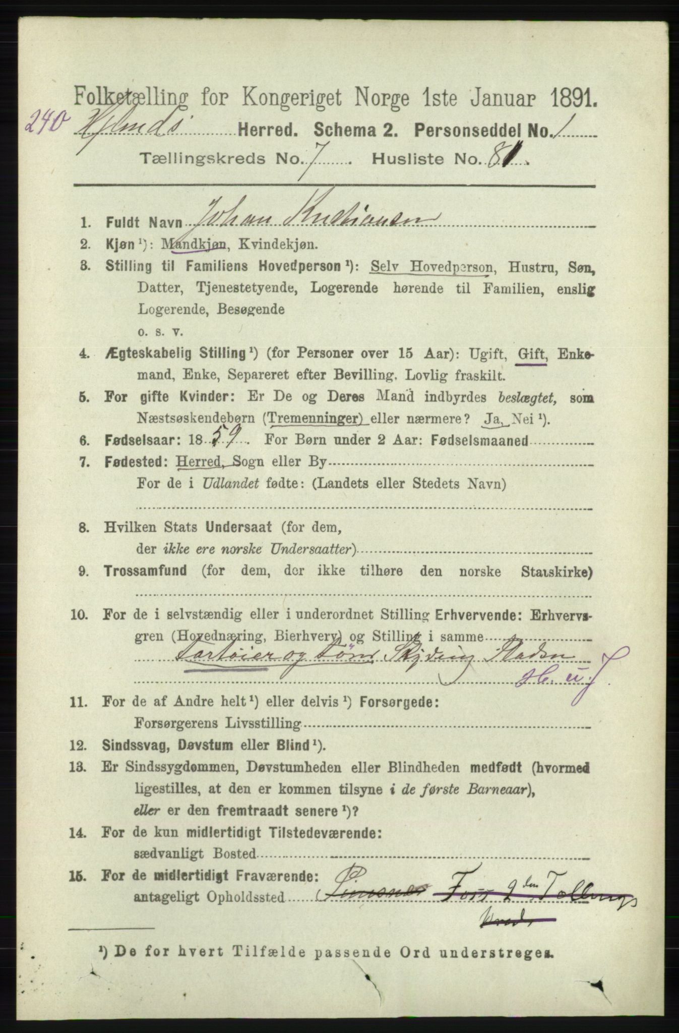 RA, 1891 census for 1133 Hjelmeland, 1891, p. 2398