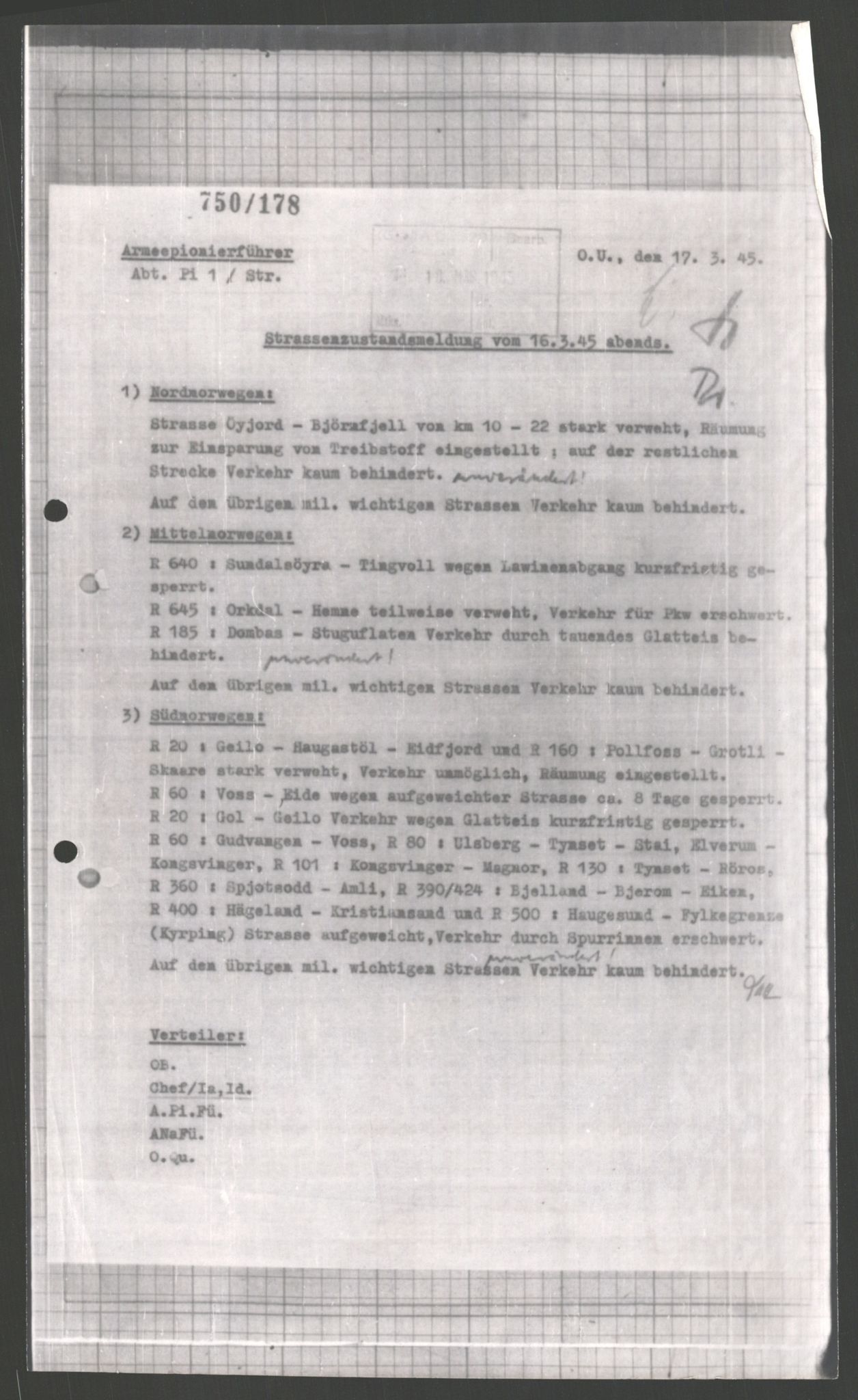 Forsvarets Overkommando. 2 kontor. Arkiv 11.4. Spredte tyske arkivsaker, AV/RA-RAFA-7031/D/Dar/Dara/L0004: Krigsdagbøker for 20. Gebirgs-Armee-Oberkommando (AOK 20), 1945, p. 12