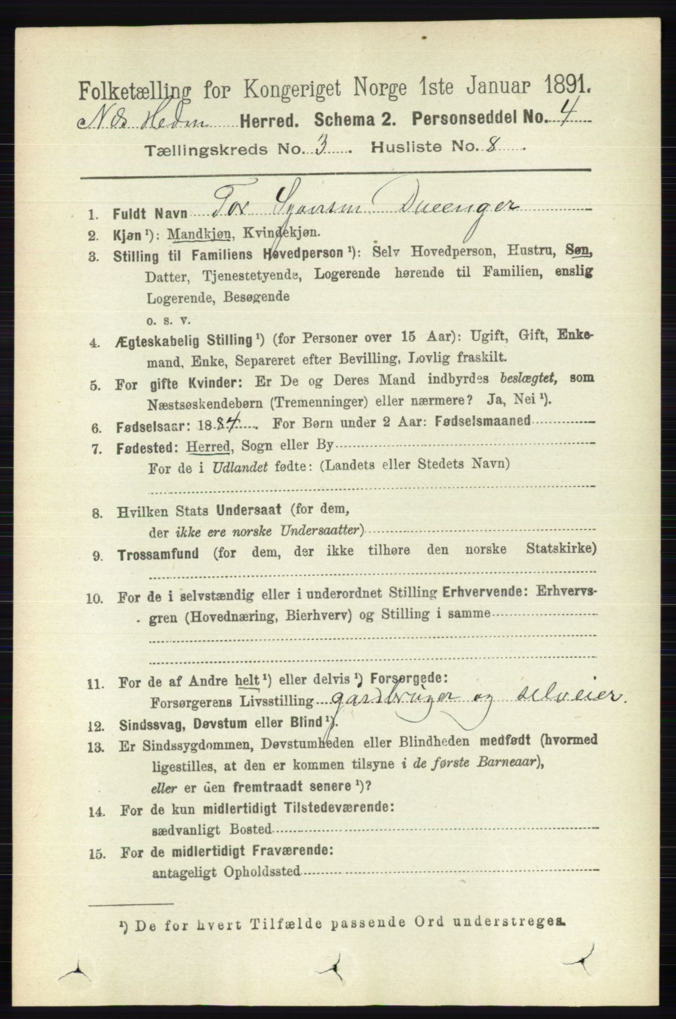 RA, 1891 census for 0411 Nes, 1891, p. 1632