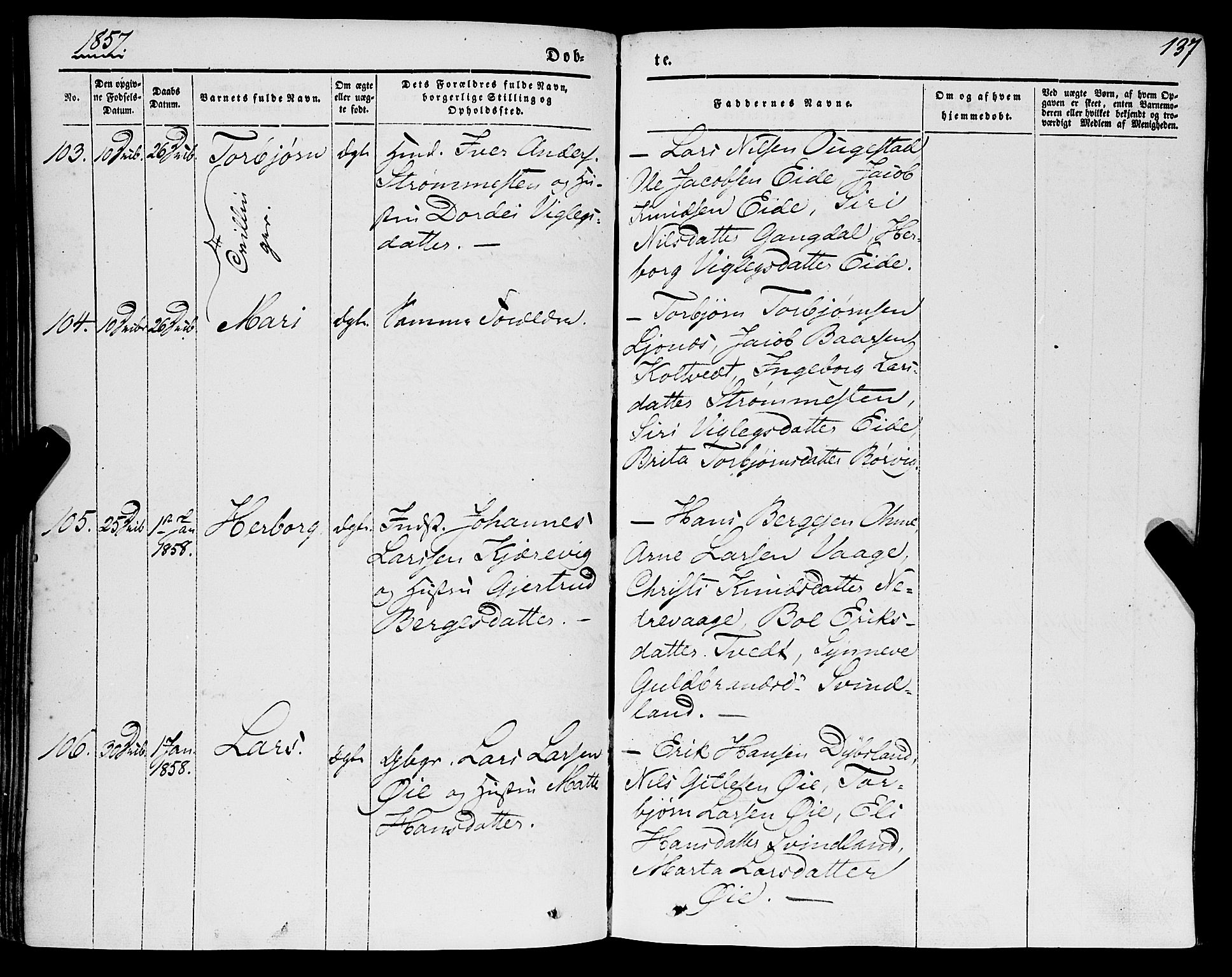 Strandebarm sokneprestembete, AV/SAB-A-78401/H/Haa: Parish register (official) no. A 7, 1844-1872, p. 137