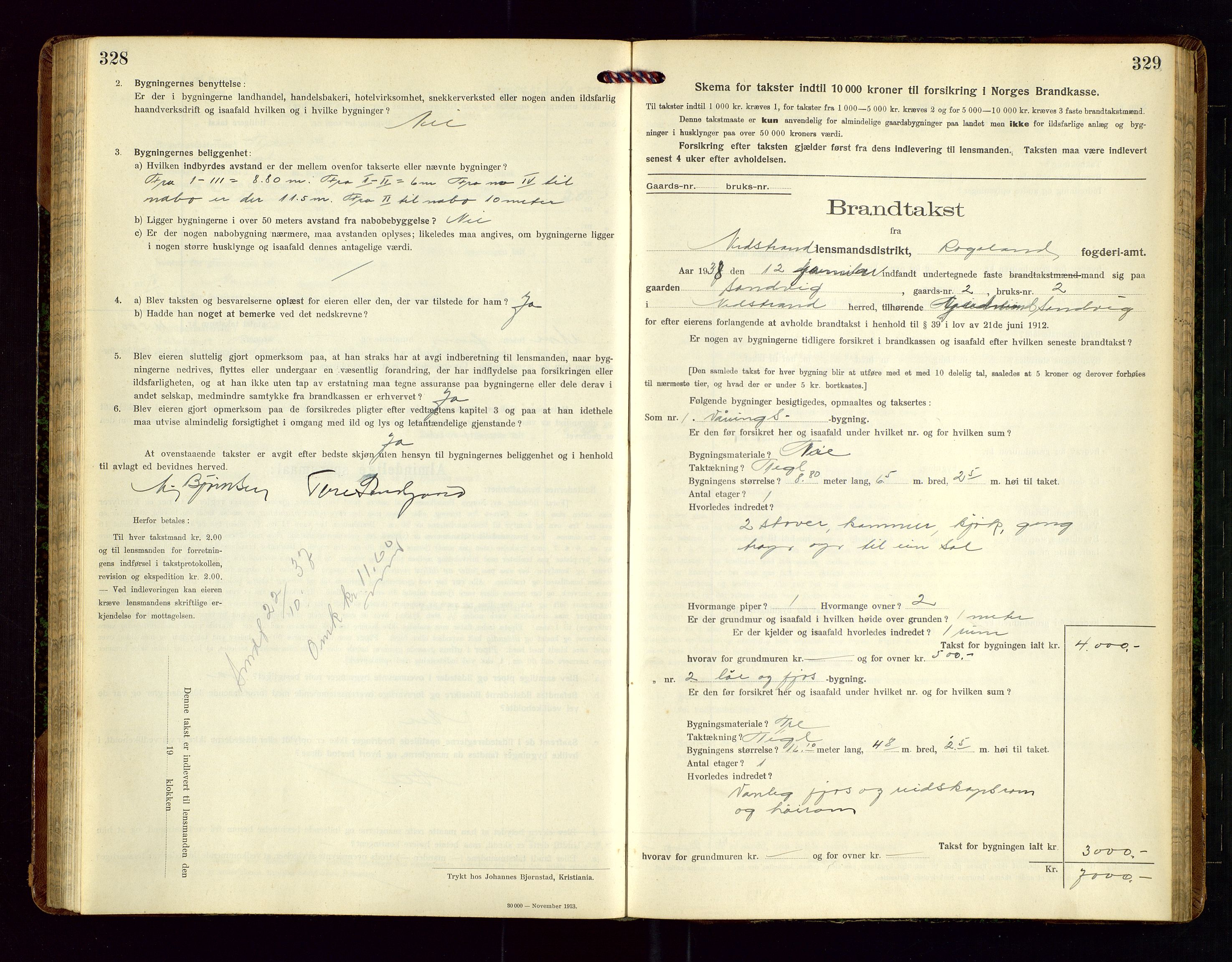 Nedstrand lensmannskontor, SAST/A-100236/Gob/L0002: "Brandtakstprotokol for Nerstrand lensmandsdistrikt Rogaland Fylke", 1916-1949, p. 328-329