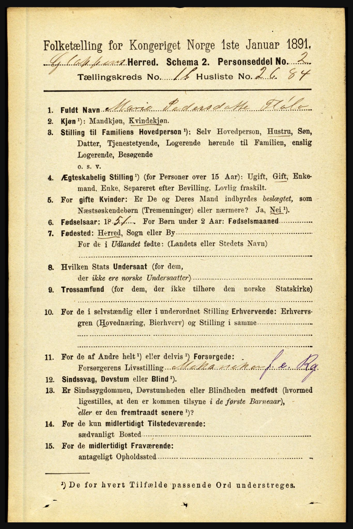 RA, 1891 census for 1445 Gloppen, 1891, p. 541