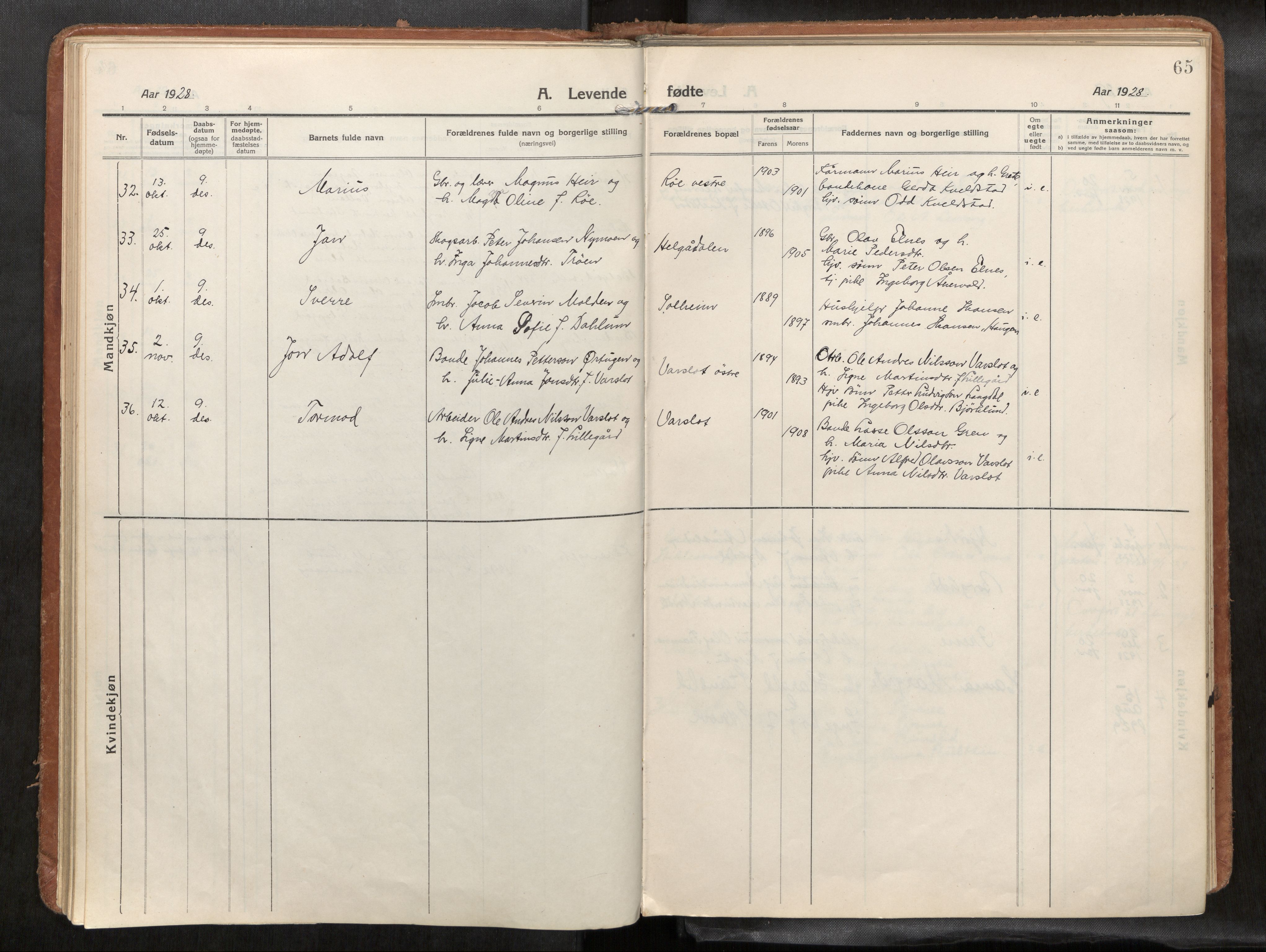 Verdal sokneprestkontor, SAT/A-1156/2/H/Haa/L0004: Parish register (official) no. 4, 1916-1928, p. 65