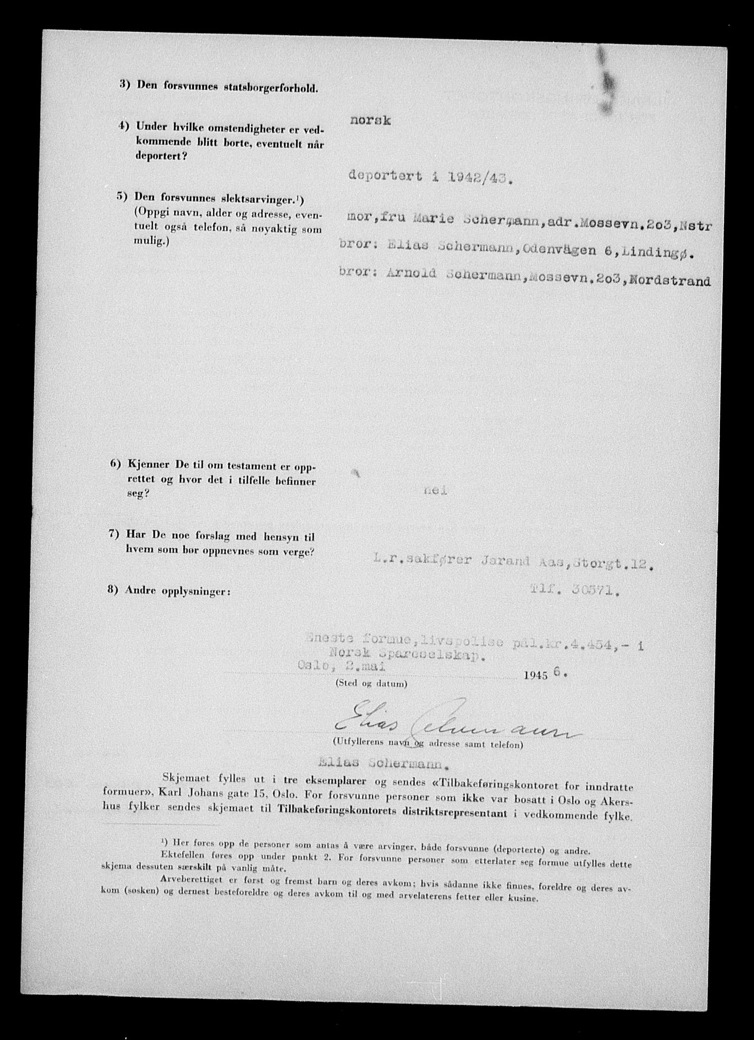 Justisdepartementet, Tilbakeføringskontoret for inndratte formuer, AV/RA-S-1564/H/Hc/Hcc/L0979: --, 1945-1947, p. 8